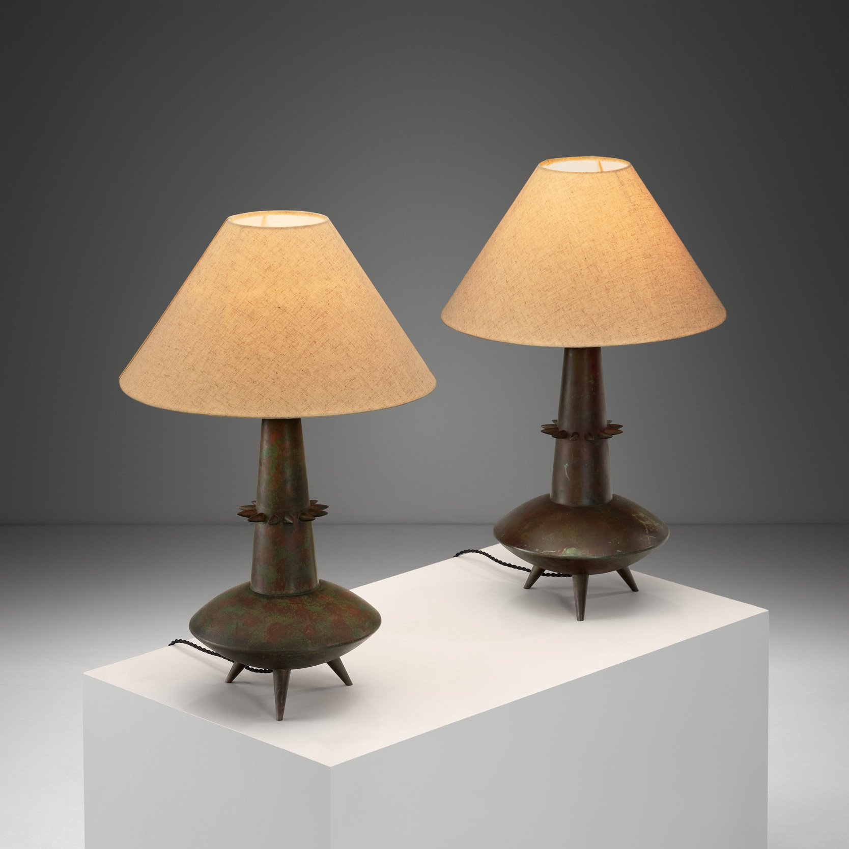 Pair of Bronze Sculptural Table Lamps, France 1970s