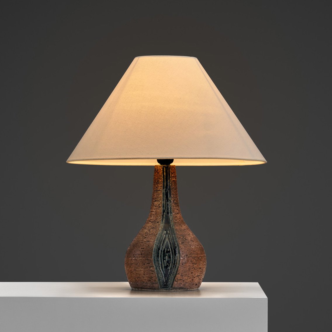 Brown Glazed Chamotte Table Lamp by Fridtjof Sejersen for Sejer Keramiek, Denmark ca 1960s