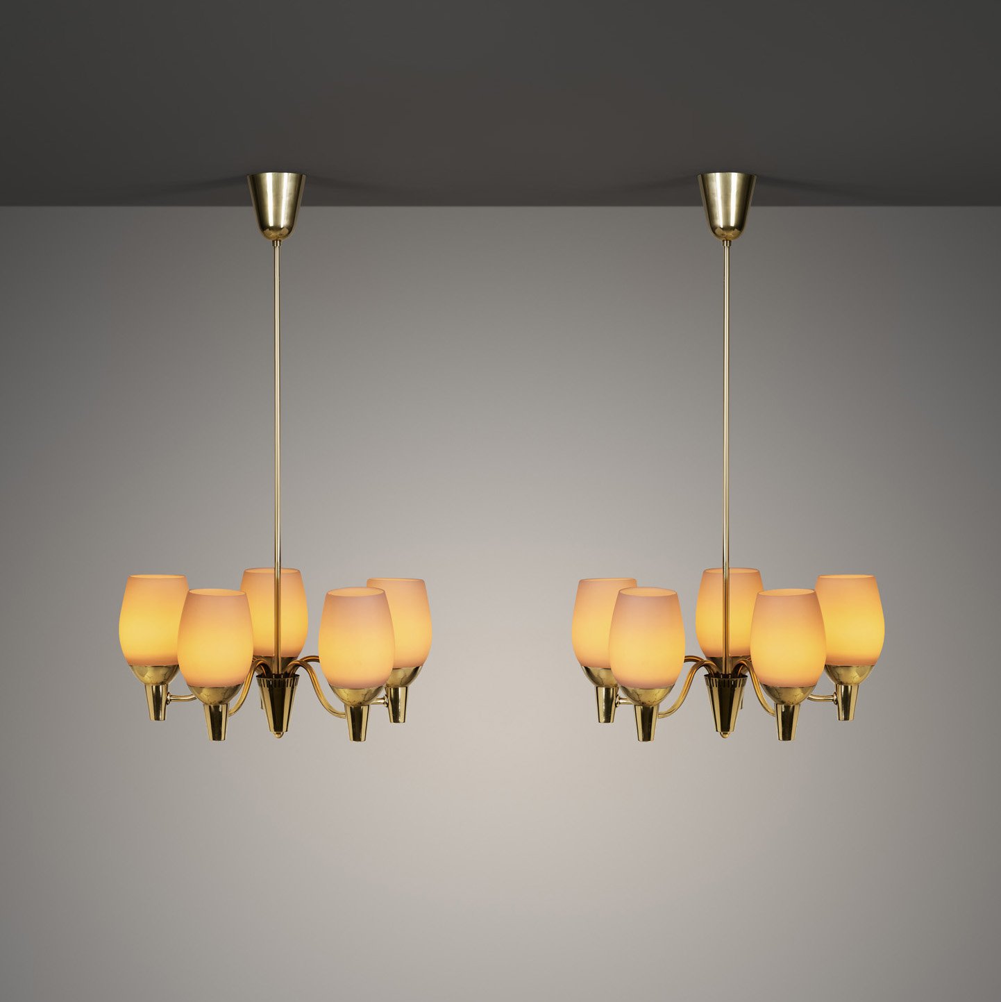 Pair of Mauri Almari "51168" Chandeliers for Idman Oy, Finland 1950s