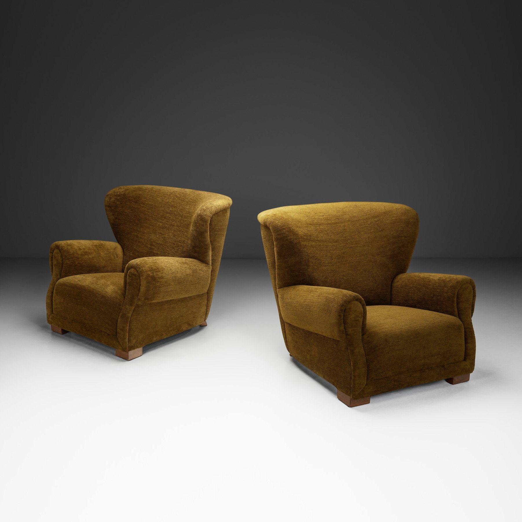 Pair of Upholstered Danish Cabinetmaker Armchairs, Denmark ca 1940s
