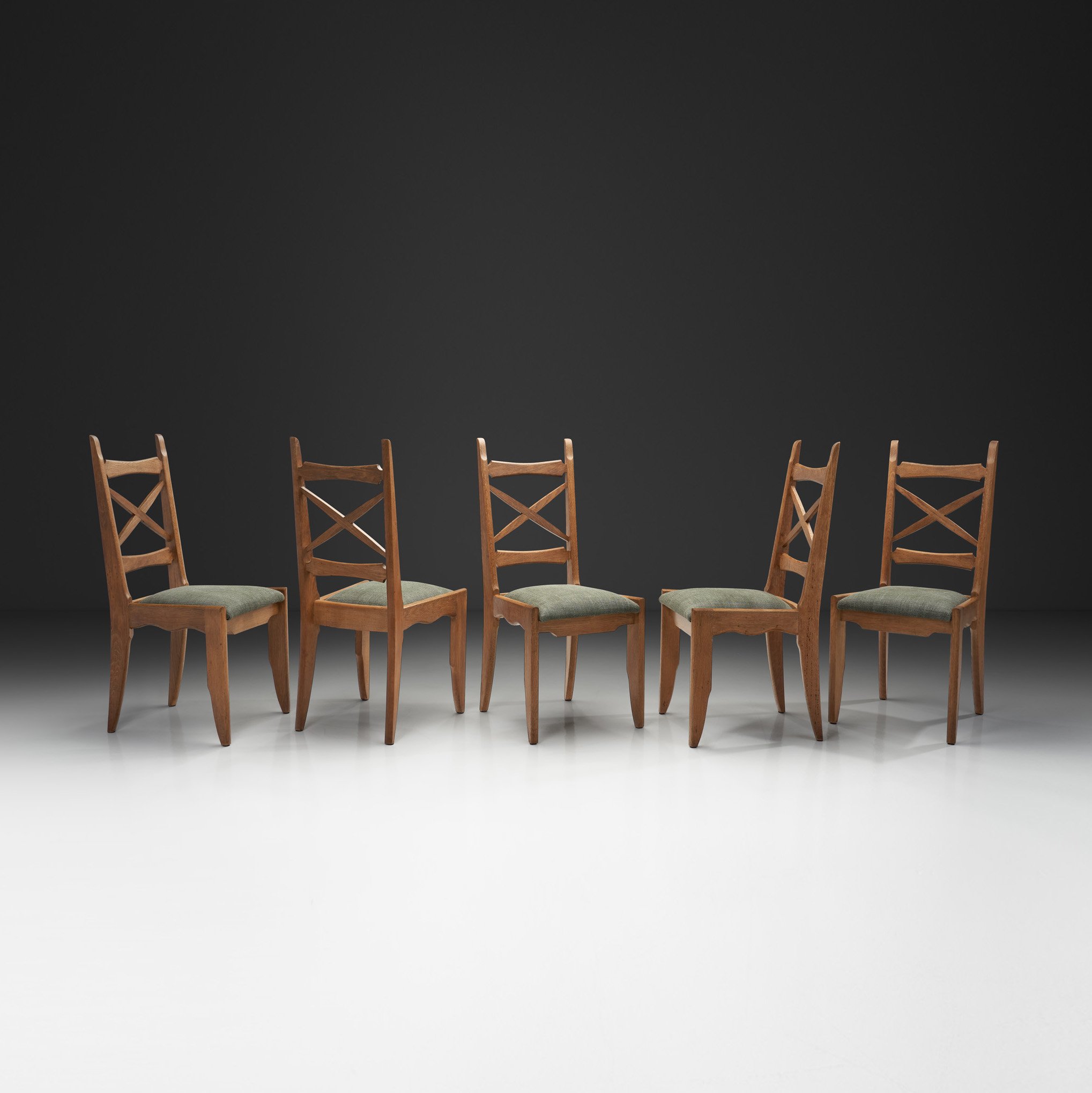 Set of Five Upholstered Dining Chairs by Guillerme et Chambron for Votre Maison, France ca 1960s
