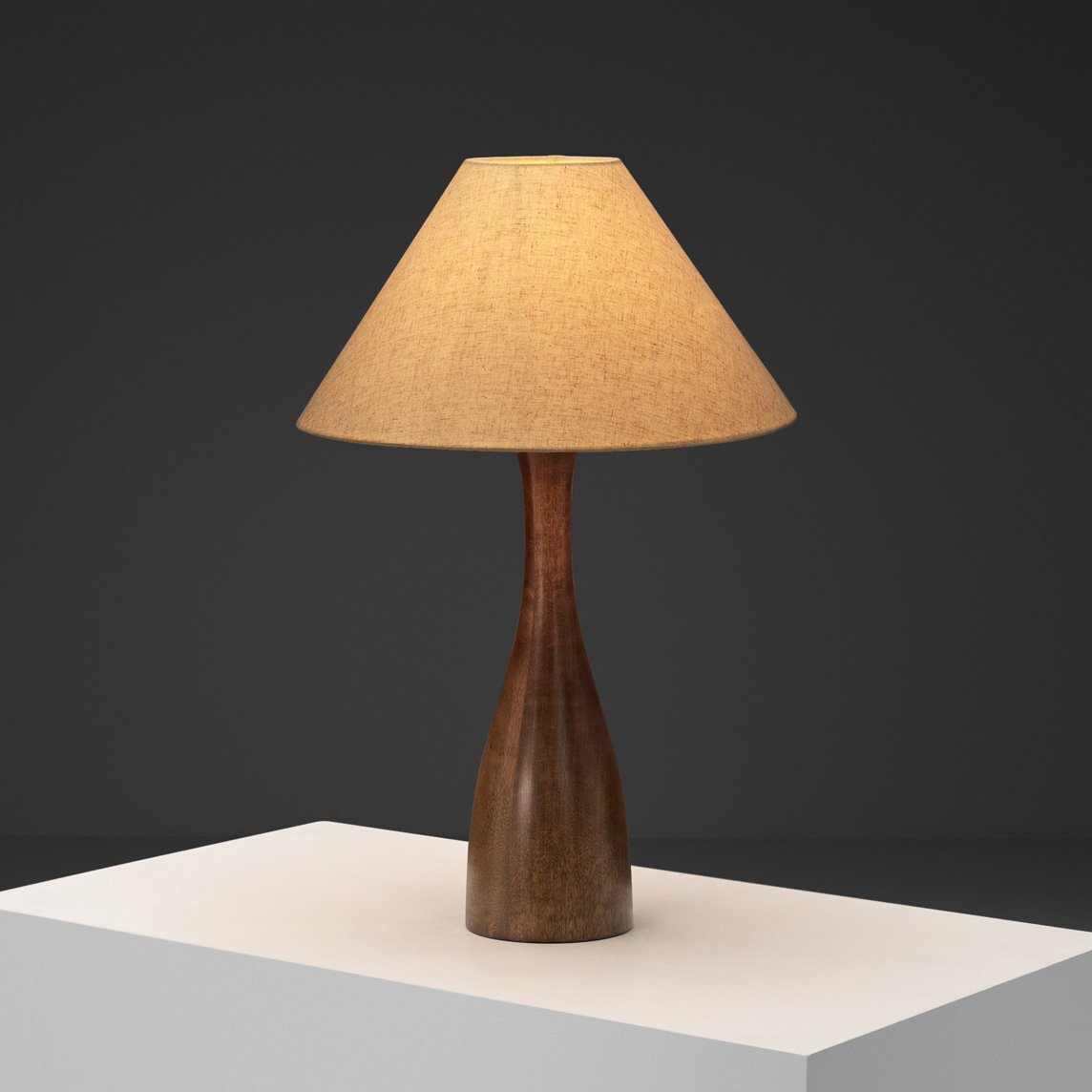 Solid Wood Table Lamp with Fabric Shade, Europe 1960s