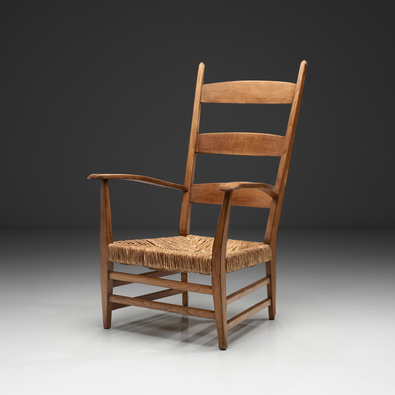High-Back Chair with Wicker Seat by Bas van Pelt, The Netherlands 1940s