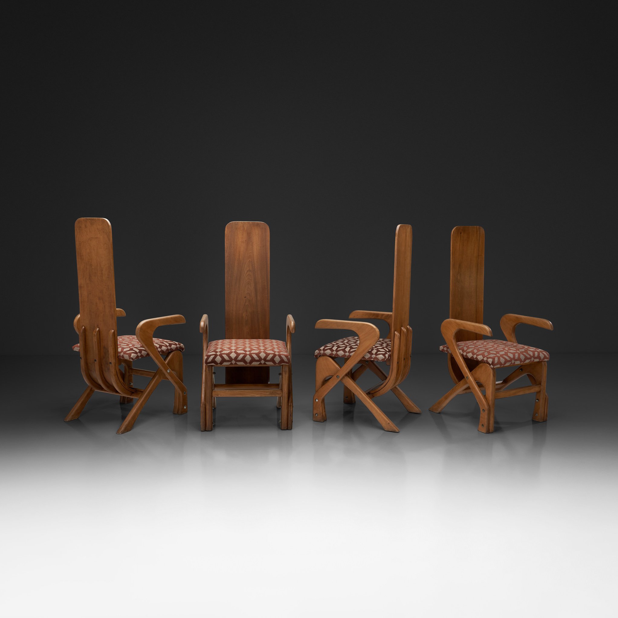 Set of Four Sculptural High Back Dining Chairs, Europe 1980s
