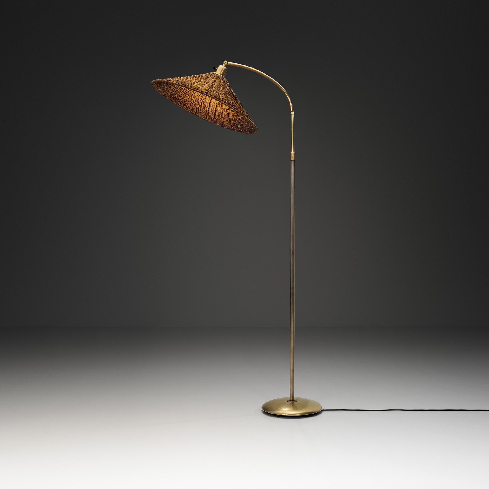 Bertil Brisborg Floor Lamp with Woven Shade for Nordiska Kompaniet, Sweden 1940s