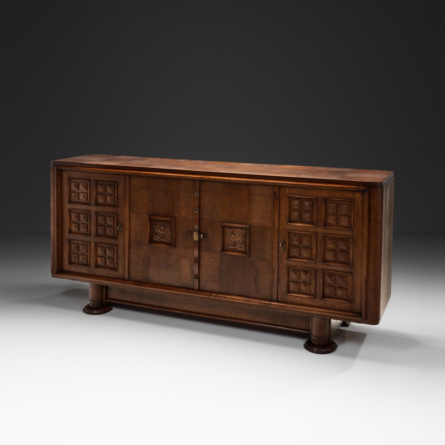 Oak  Sideboard with Panelled Ornamental Doors in the manner of Charles Dudouyt, France 1940s