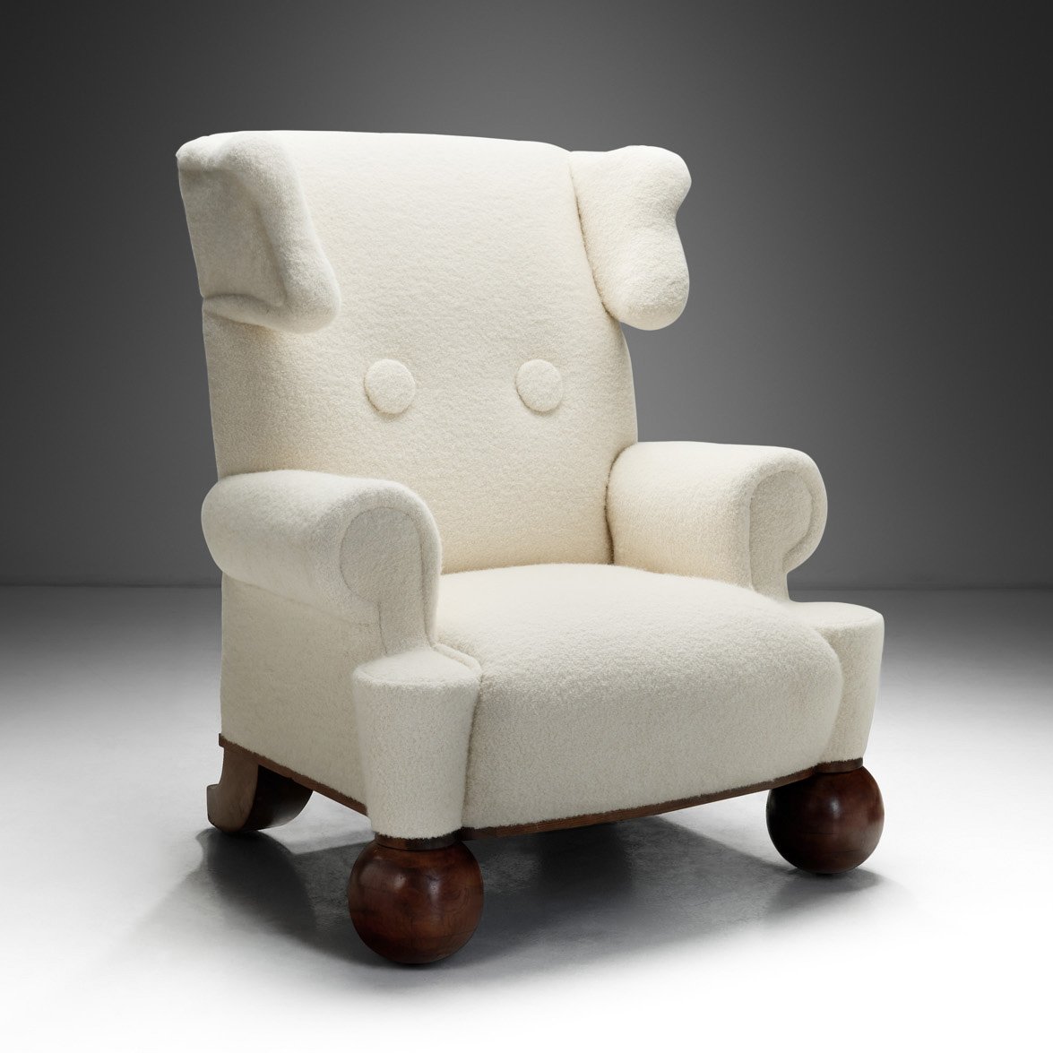 Extra Large Upholstered Wingback Armchair, Europe 1940s