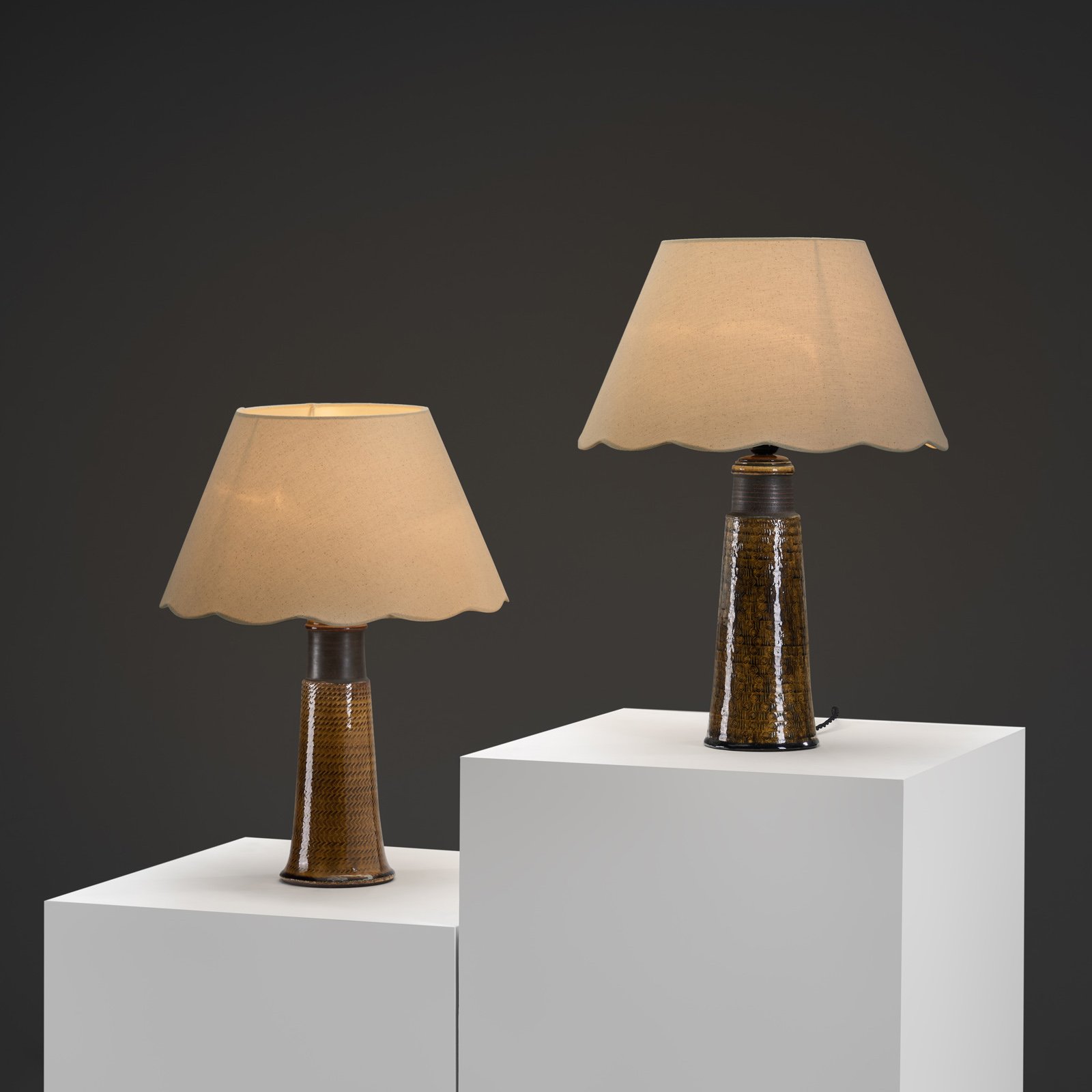 Pair of "613X31" Amber Glazed Stoneware Table Lamps by Nils Kähler for Kähler Keramik, Denmark 1960s