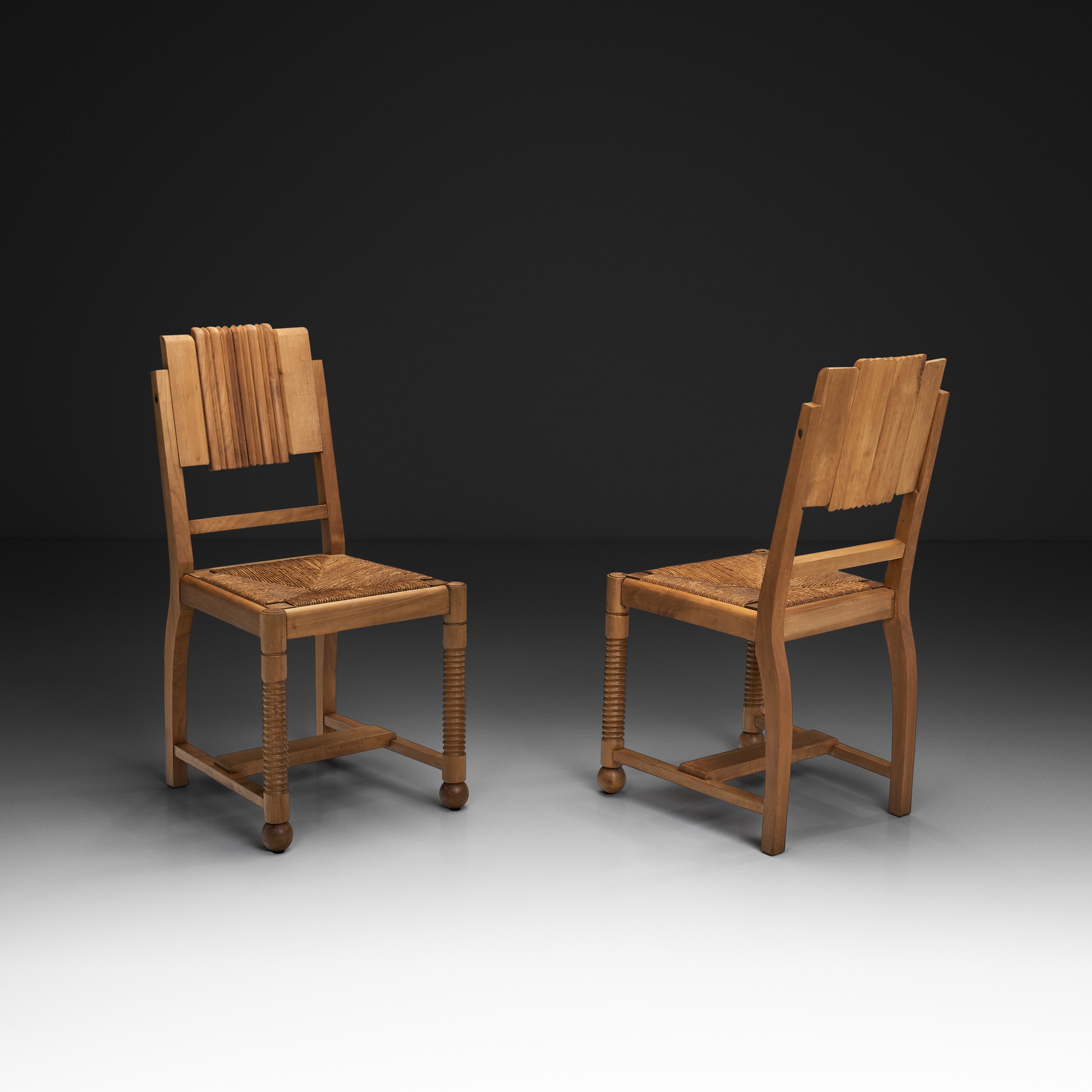 Pair of Dining Chairs with Turned Legs in the manner of Charles Dudouyt, Europe Mid-20th Century