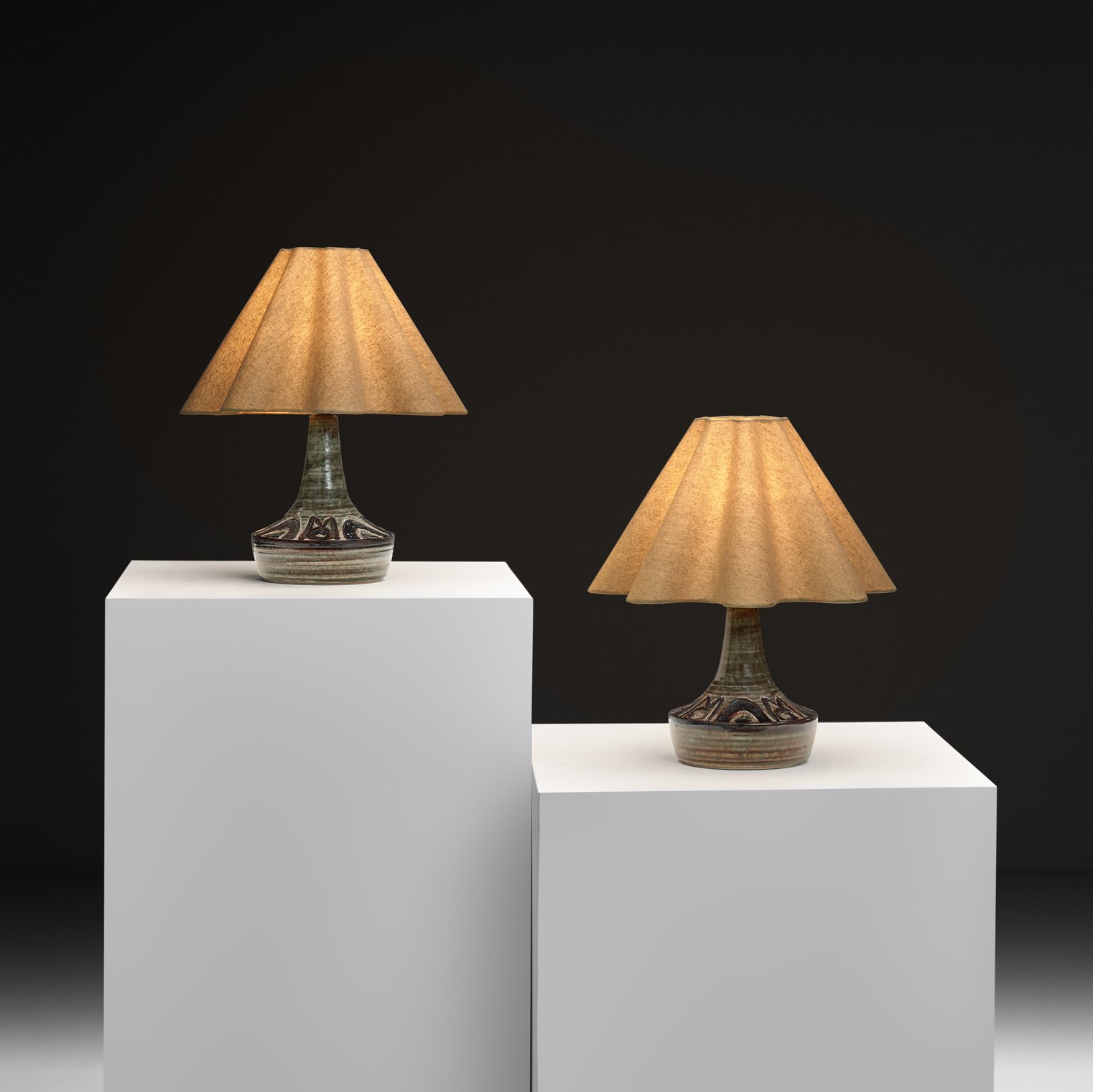 Pair of Model 3076-2 Glazed Table Lamps with Relief Patterns by Arne Finne Nielsen for Søholm, Denmark ca 1960s