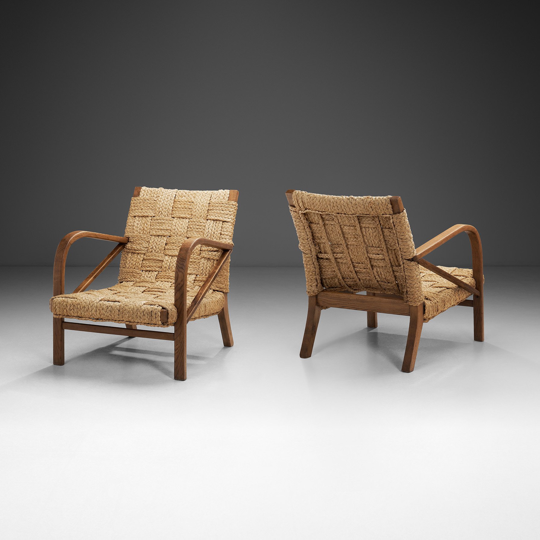 A Pair of Woven Rope Armchairs by Audoux-Minet, France ca 1950s (sold)