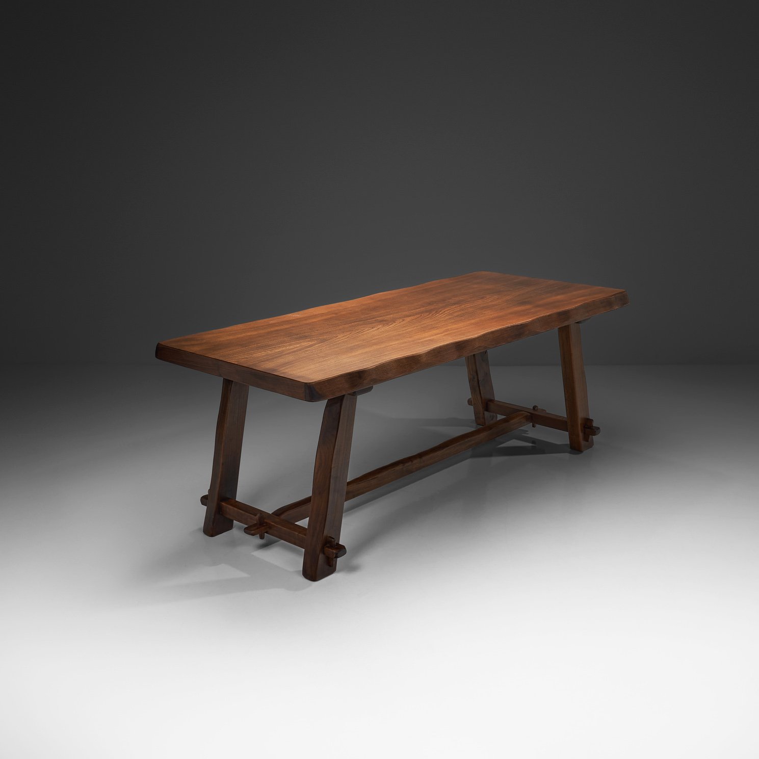 Brutalist Solid Elm Dining Table by Aranjou, Europe Mid-20th Century