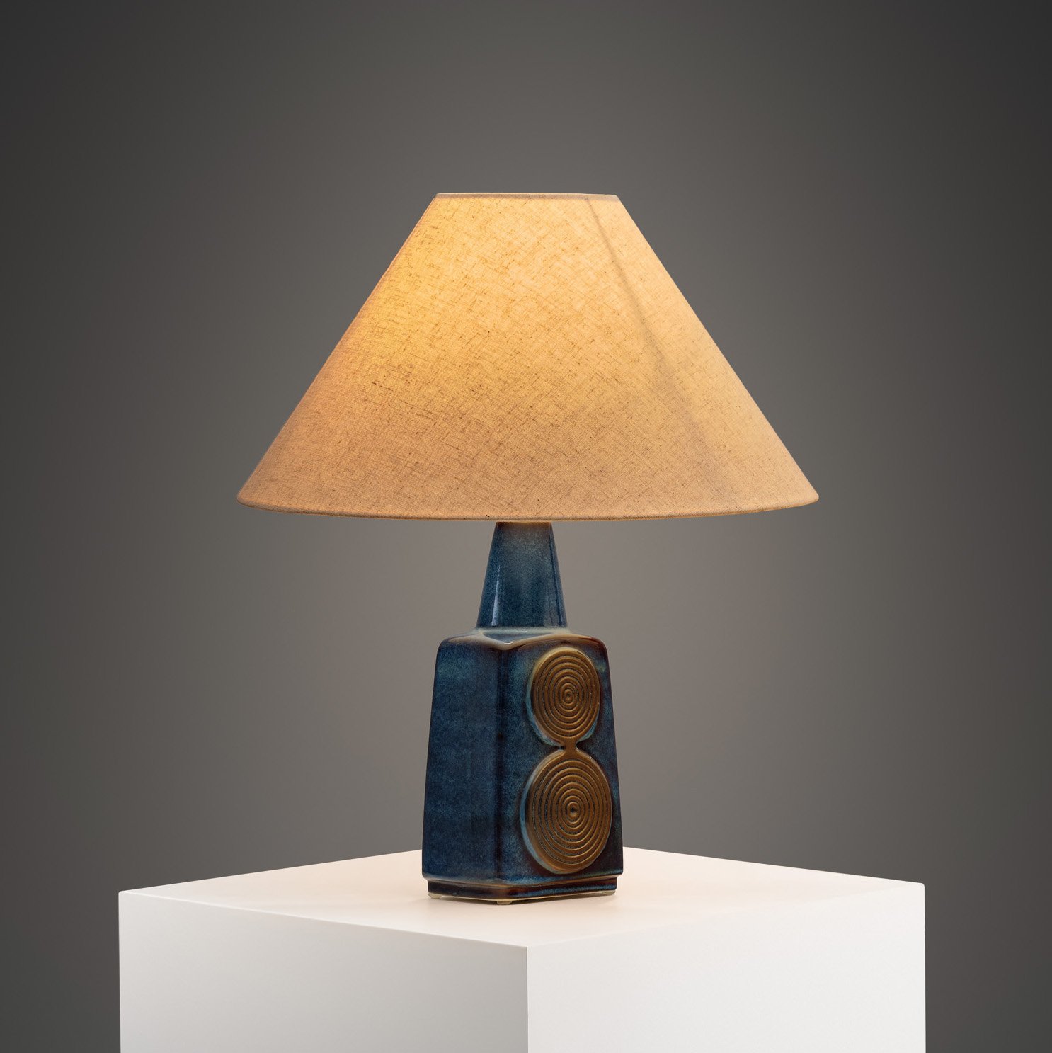 Einar Johansen Rectangular Blue Stoneware Table Lamp for Søholm, Denmark ca 1960s (sold)