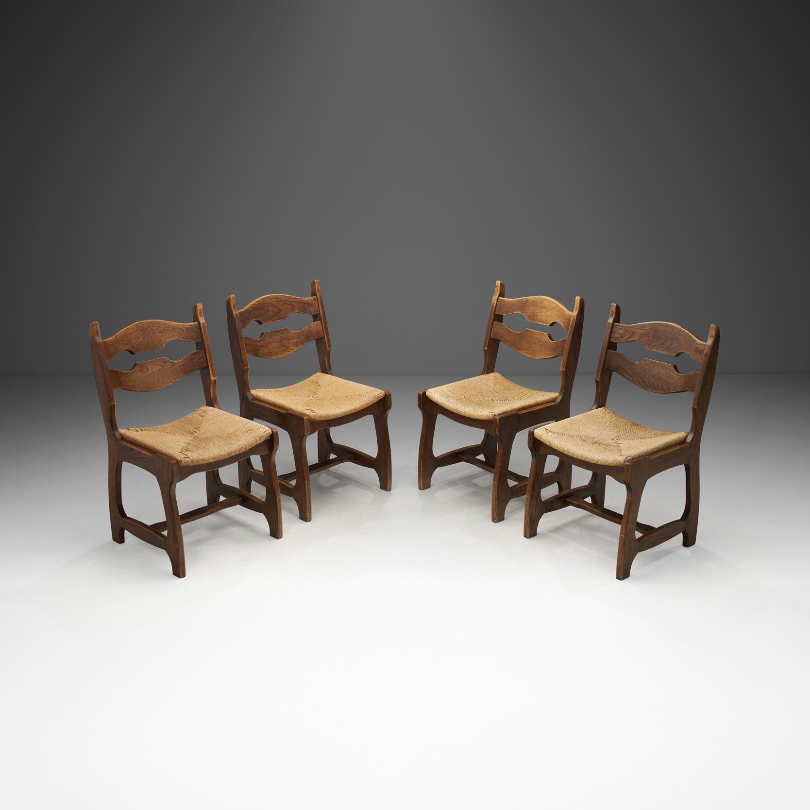 A Set of Four French Chairs with Straw Seats, France 20th Century