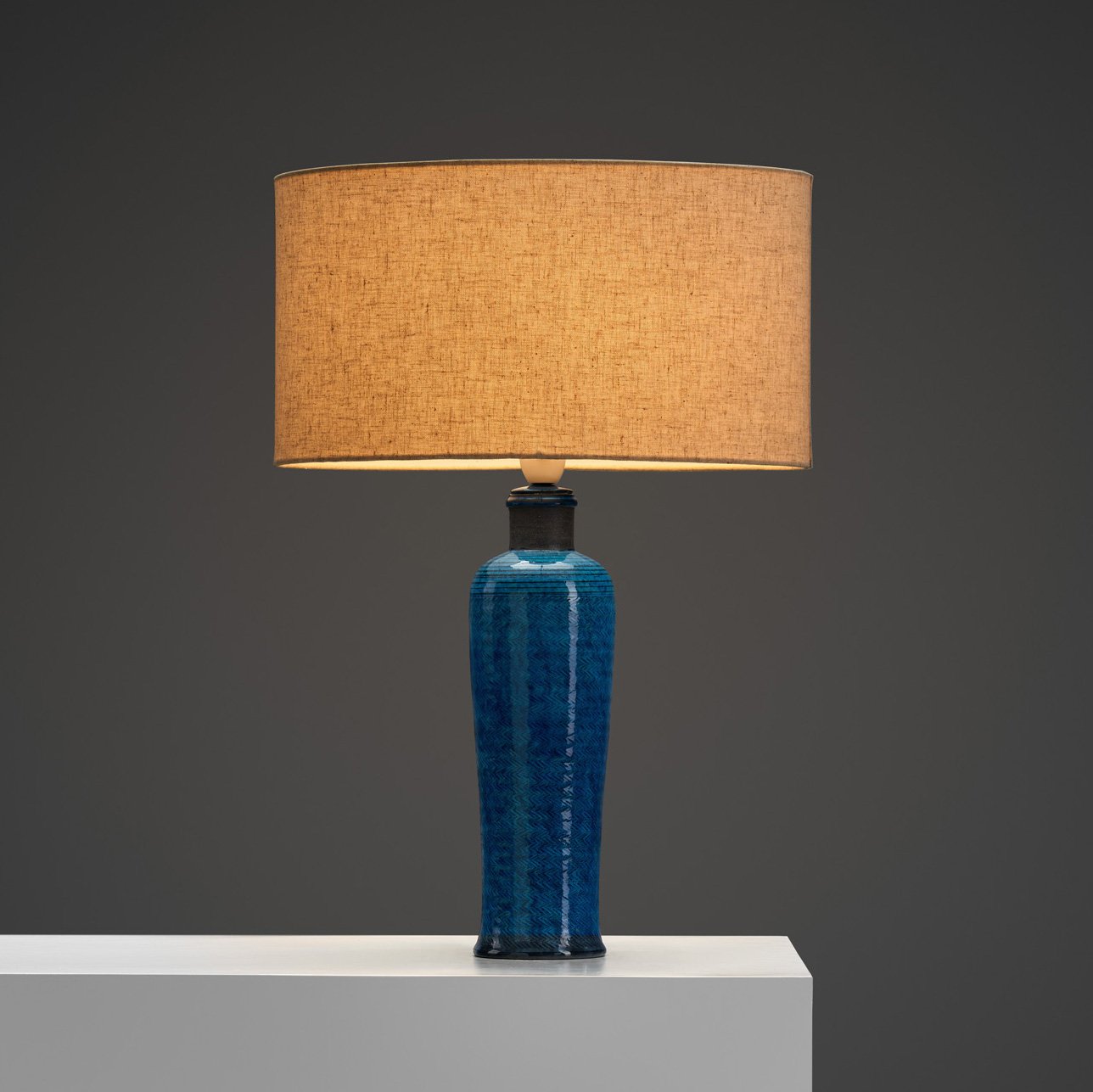 Blue Glazed Stoneware Table Lamp by Nils and Herman Kähler, Denmark 1950s
