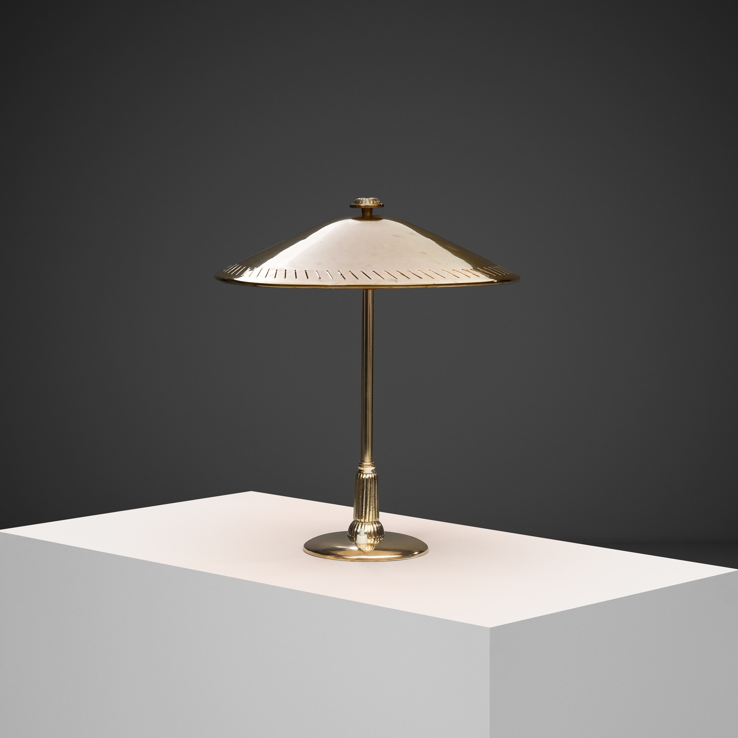 Perforated Brass Table Lamp with White Lacquered Interior, Sweden Mid-20th Century