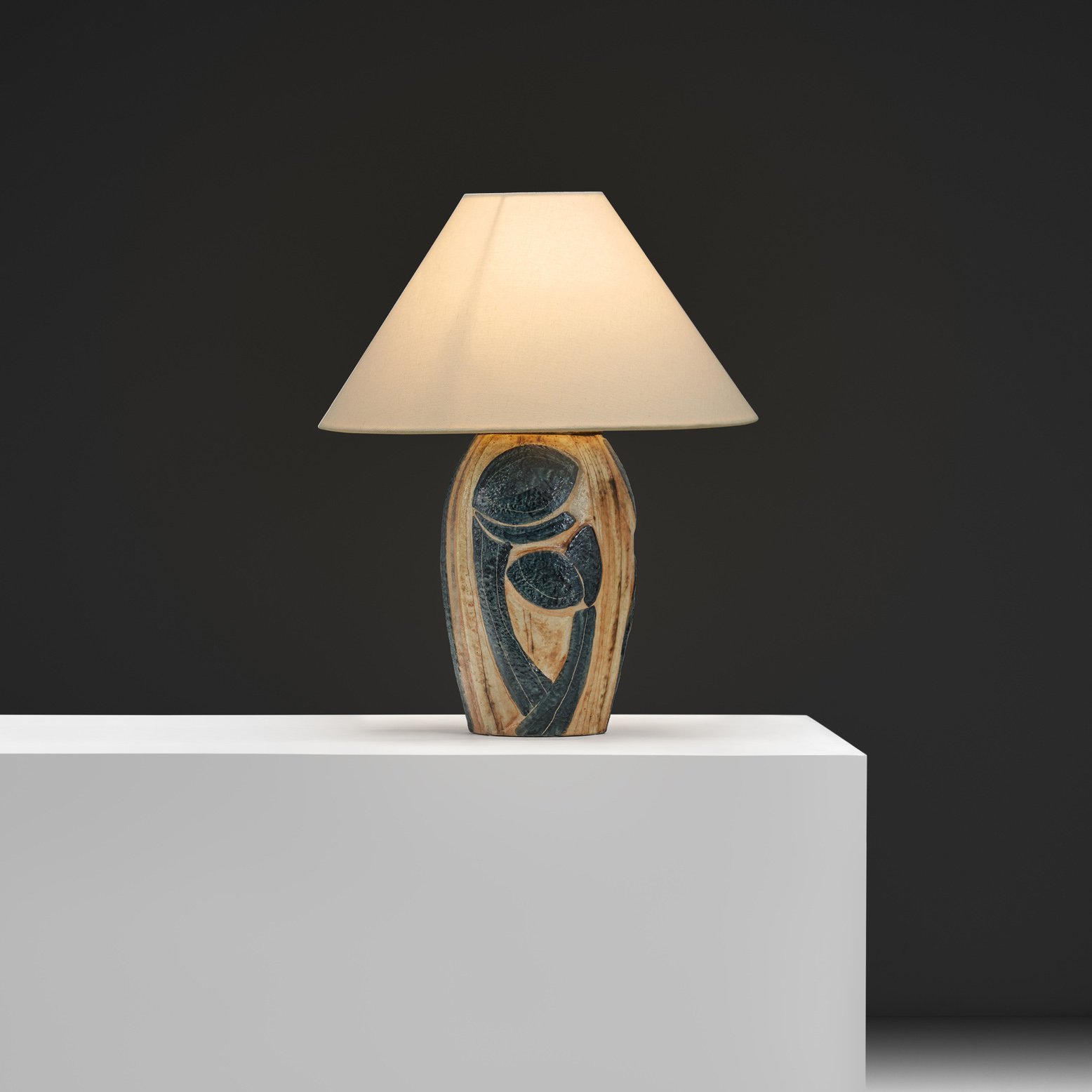 Glazed Stoneware Table Lamp with Leaf Relief by Noomi Backhausen for Søholm, Denmark 1960s