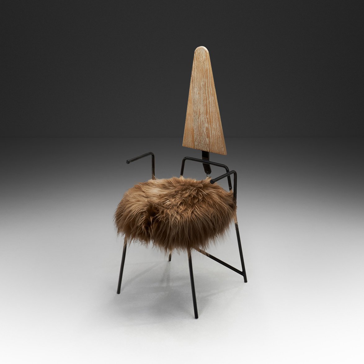 Geometric Dining Chair with Sheepskin Seat by Rach Finazzi, Italy 1980s