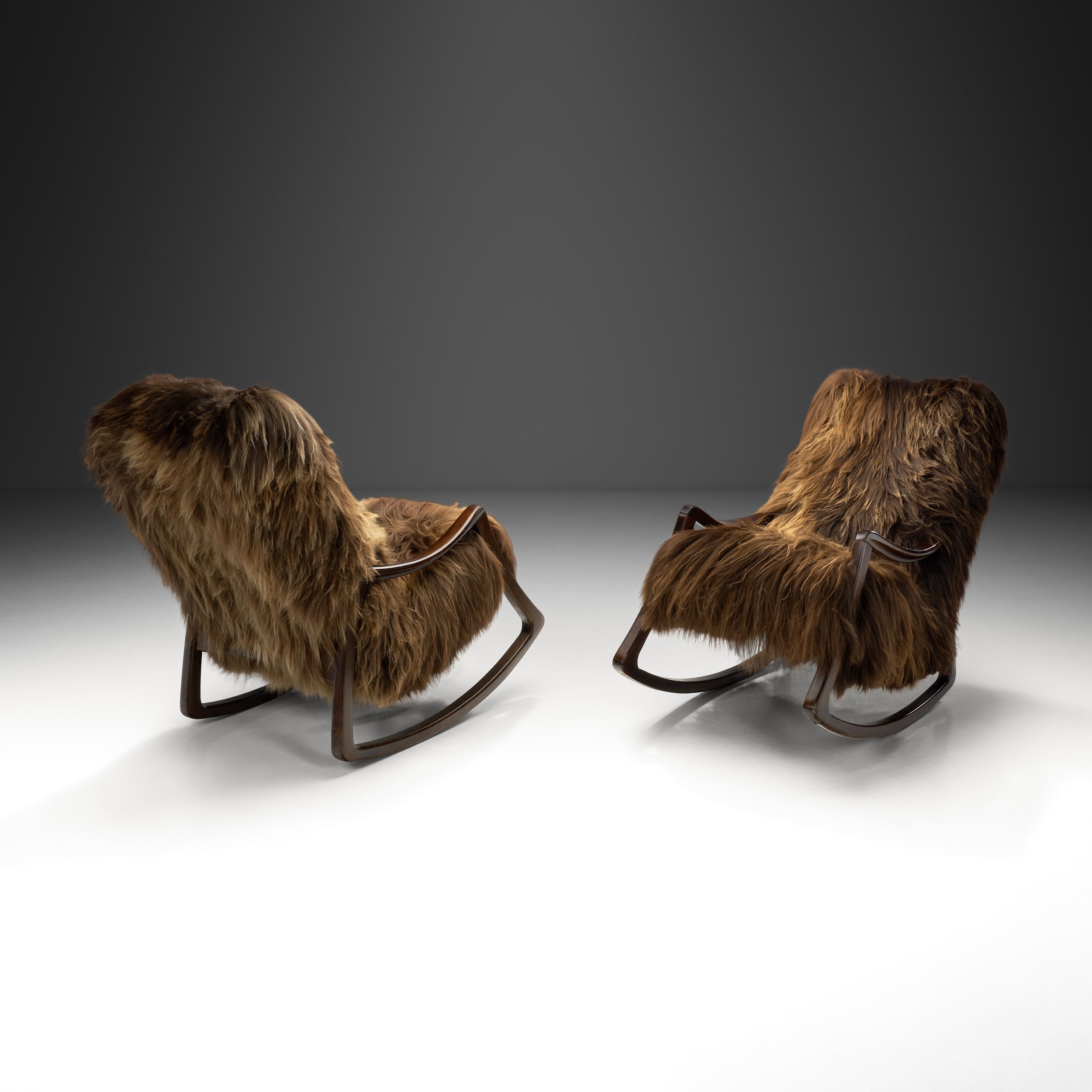 A Pair of Rocking Chairs in Longhair Sheepskin, Europe 1960s