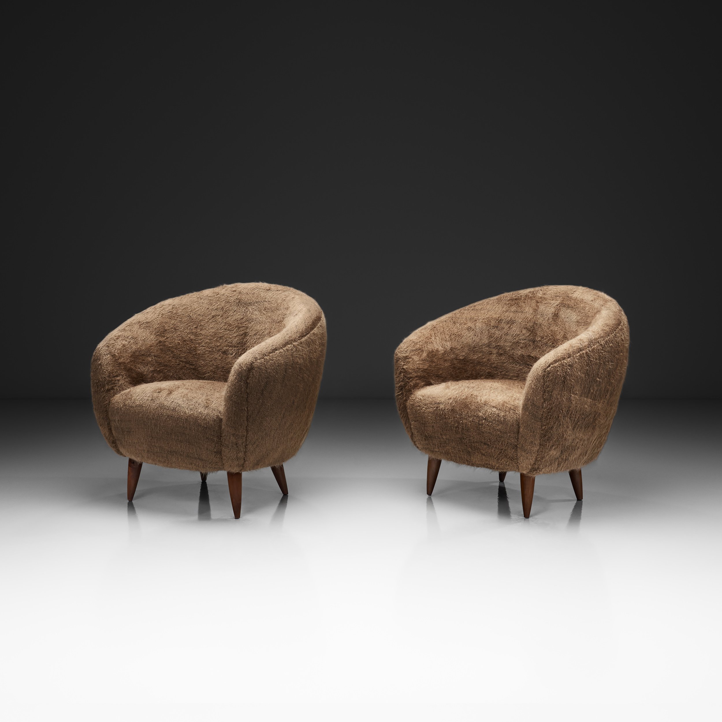 Pair of Curved Armchairs with Tapered Wooden Legs, Europe Mid-20th Century