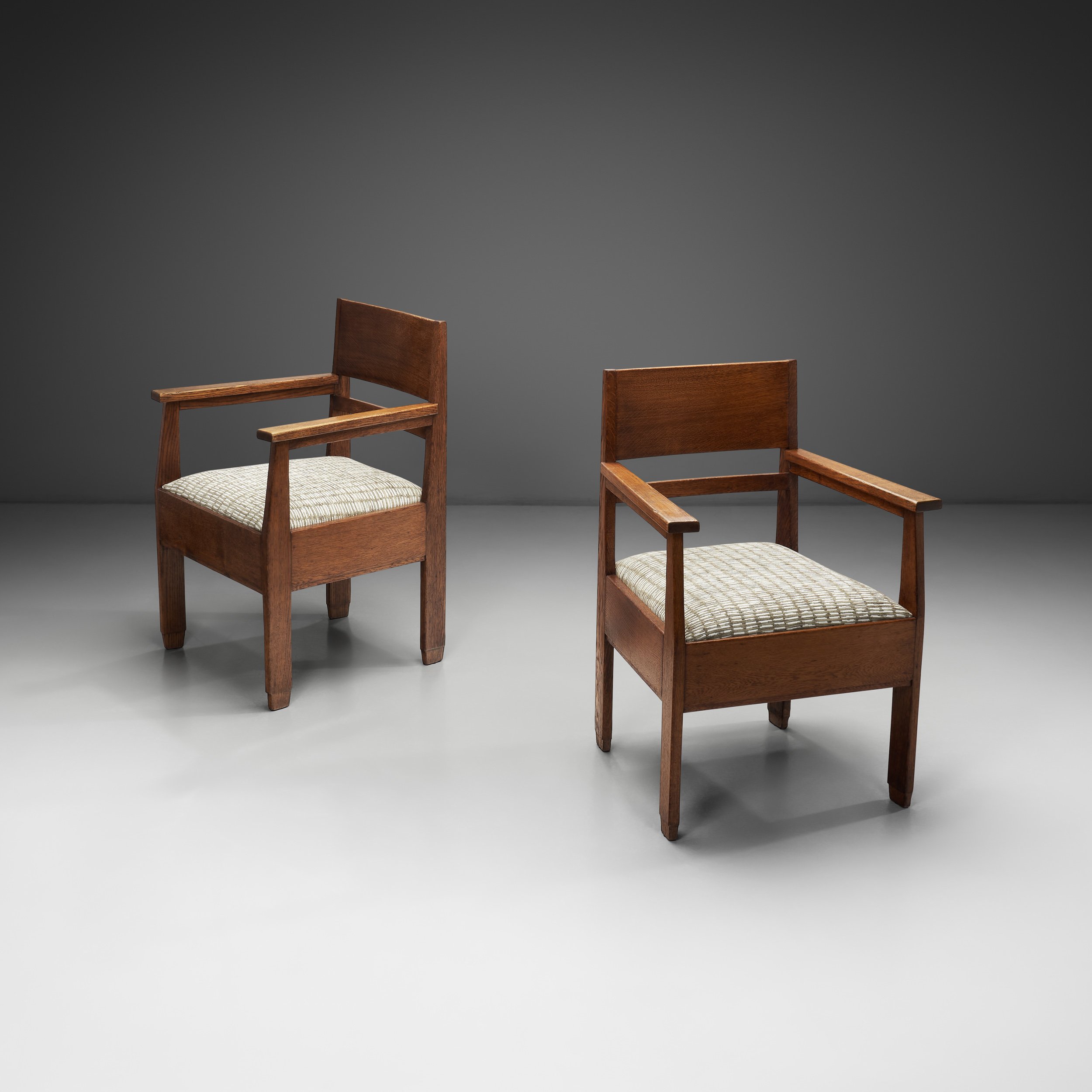 Pair of Wooden Haagse School Armchairs, The Netherlands Early 20th Century (sold)