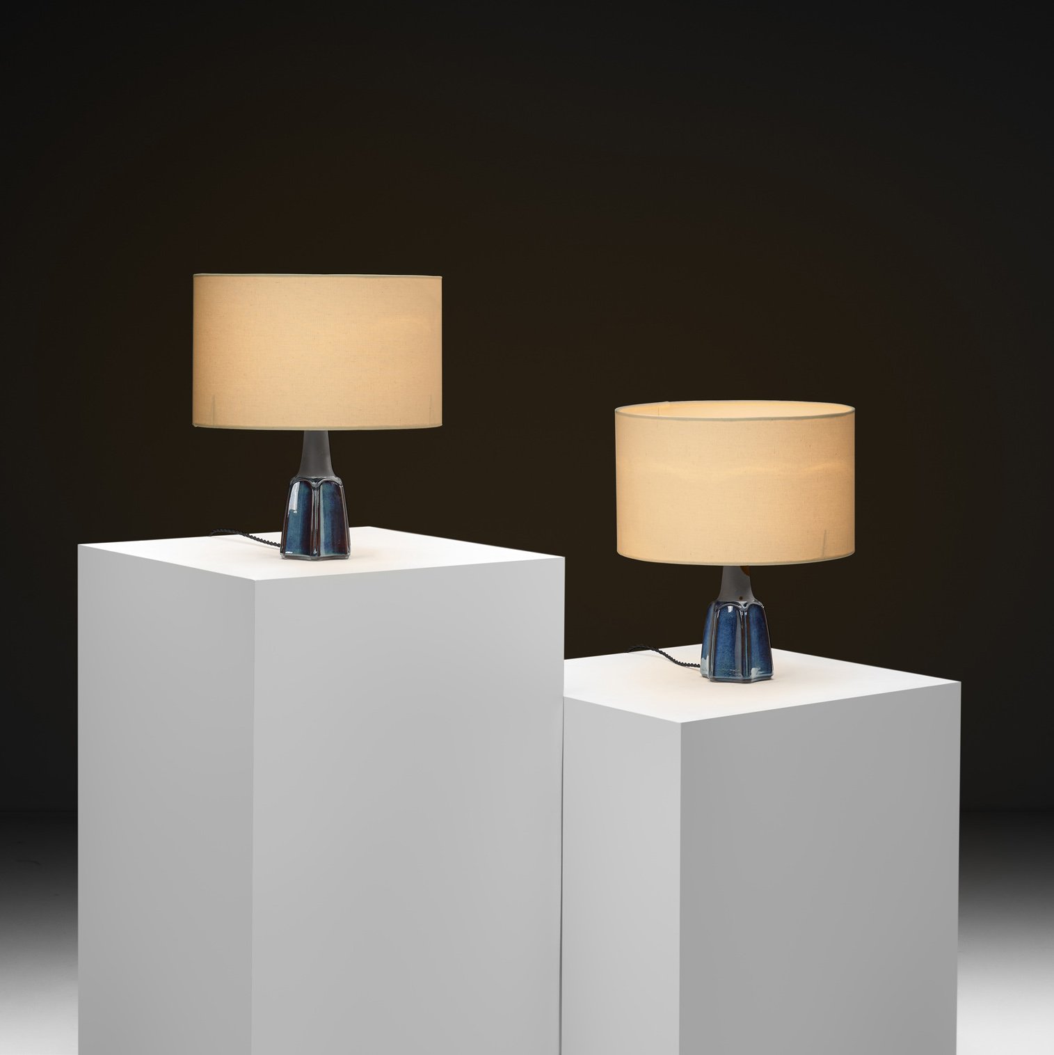 Pair of "1031" Blue Glazed Stoneware Table Lamps by Einar Johansen for Søholm, Denmark 1950s