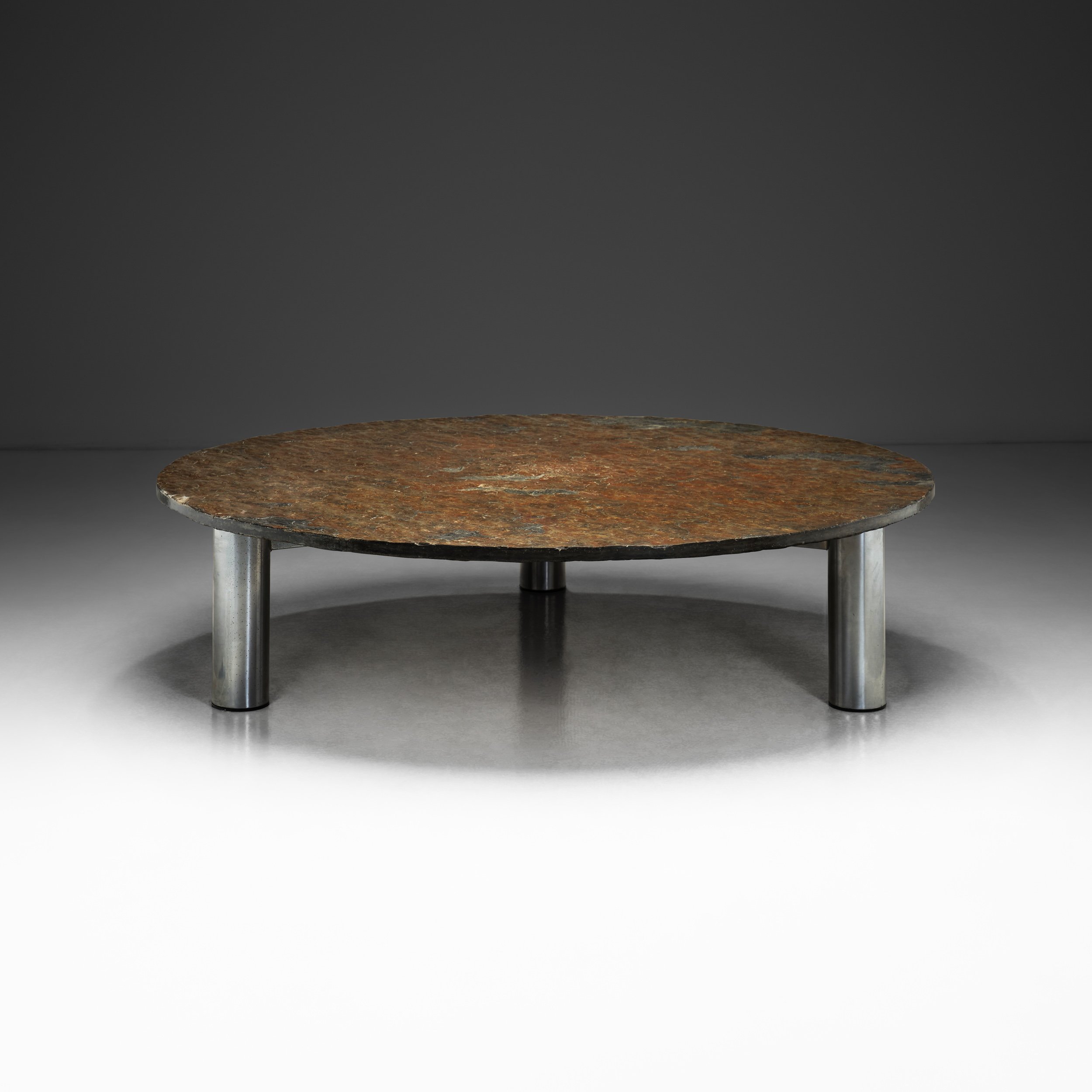 Brutalist Slate Coffee Table with Steel Legs, Europe ca 1970s (sold)