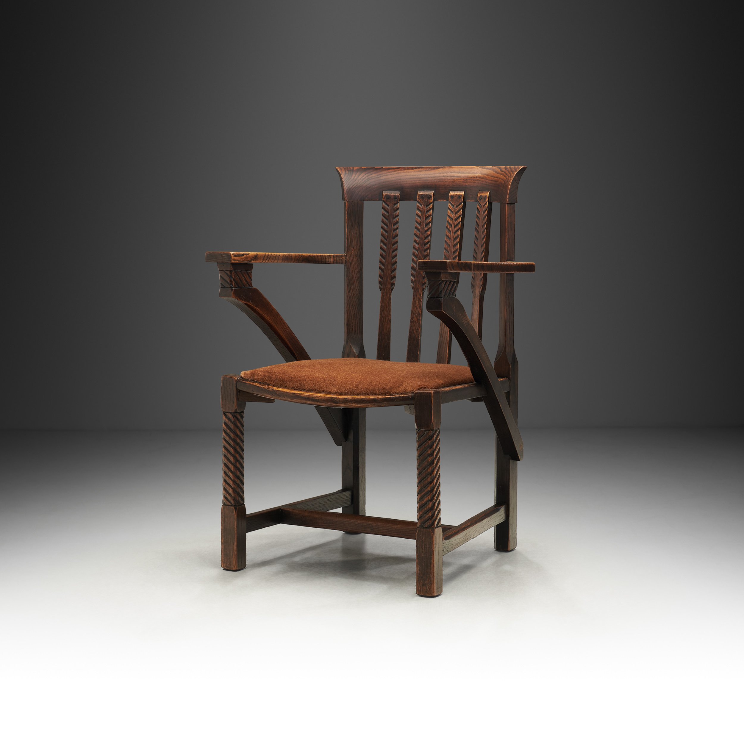 Armchair with Carved Details and Upholstered Seat, England ca 1920s