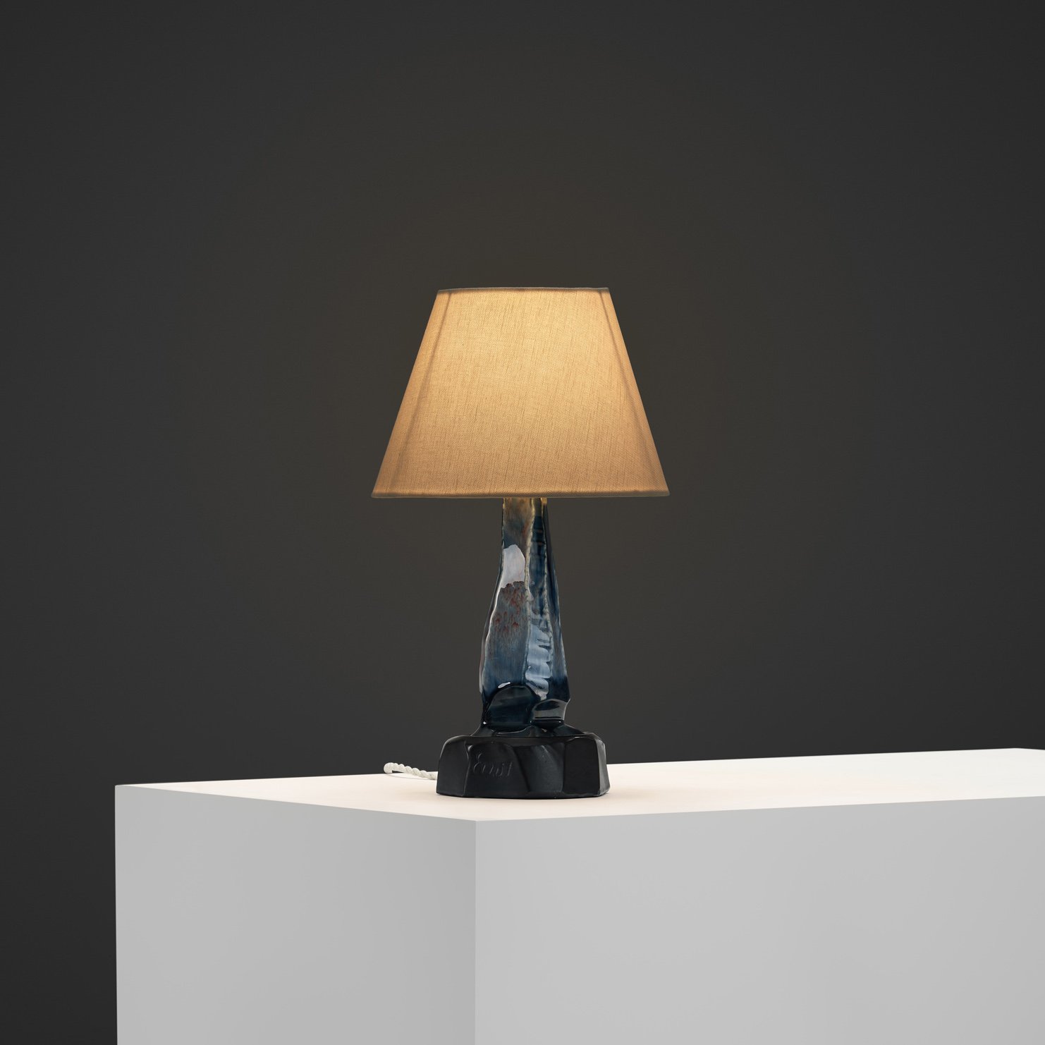 Blue Glazed Stoneware Table Lamp by Ernst Keramik, Denmark ca 1960s