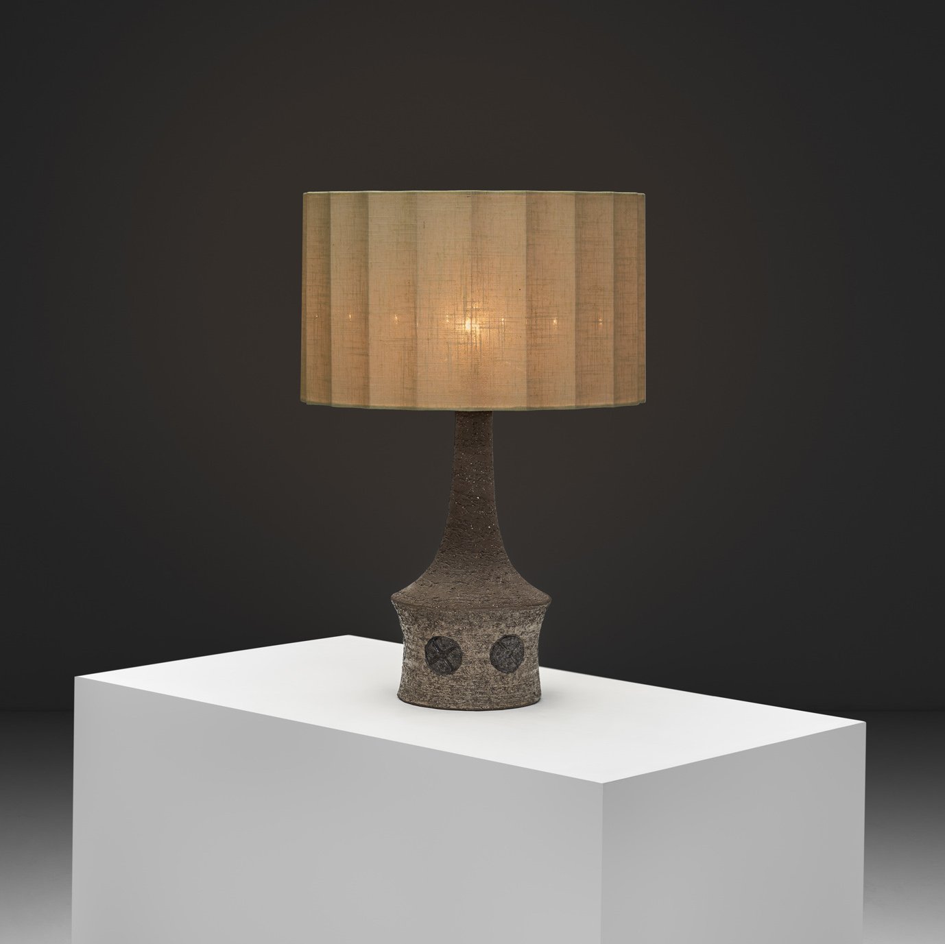Partially Glazed Stoneware Table Lamp with Round Decorations for Bartholdy Keramik, Denmark ca 1960s