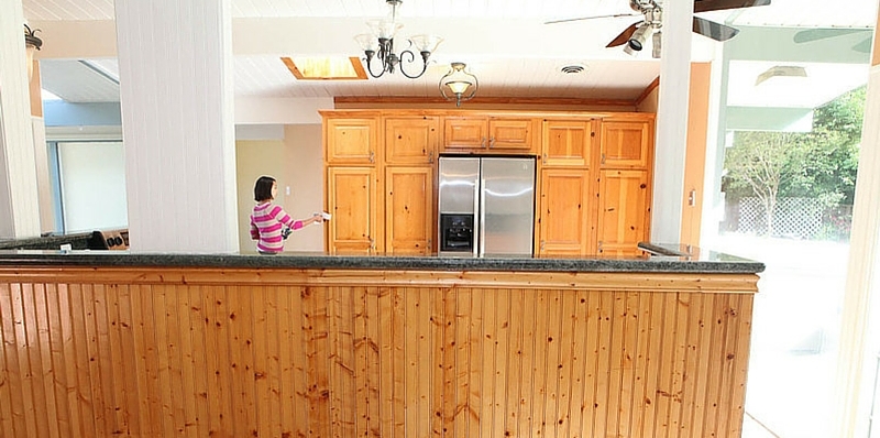 Pine wainscoting. A lot of it.