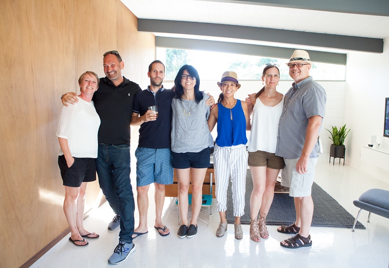 A fun gathering and celebration of Eichler-friends and mid-century modern enthusiasts: (Left to right) Karen from Fogmodern , Blaine - Owner of Modern Restoration + former Eichler owner, Andy from Fogmodern , Karolina from dearhousiloveyou.com + San Jose Eichler owner, me (John is the photog), and our RSM neighbors Christy & Brian. 