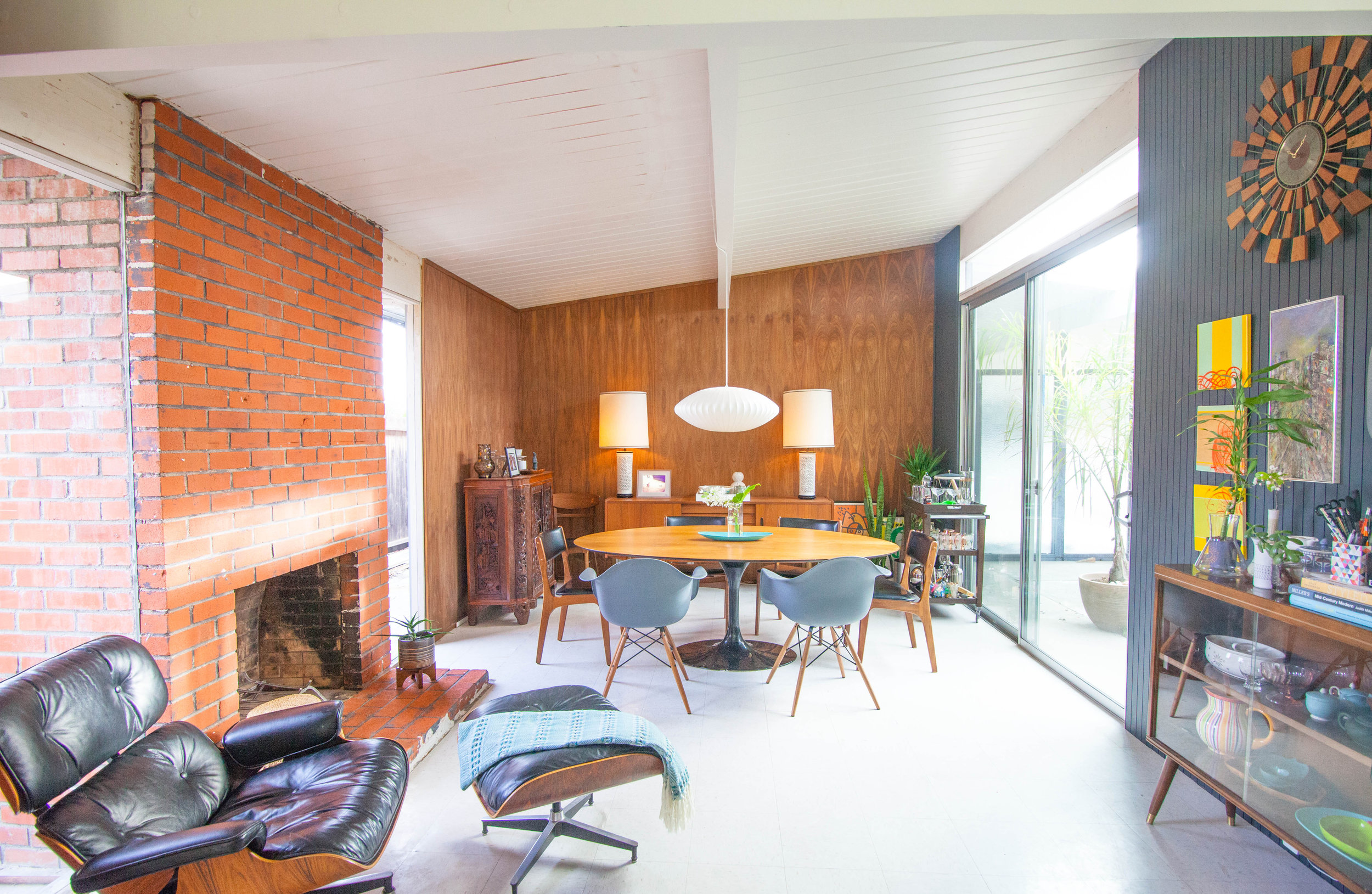 The newly restored Fireplace in our Eichler 