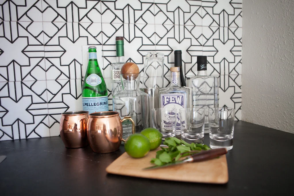 Handpainted collection from Fireclay Tile in a Bar area.