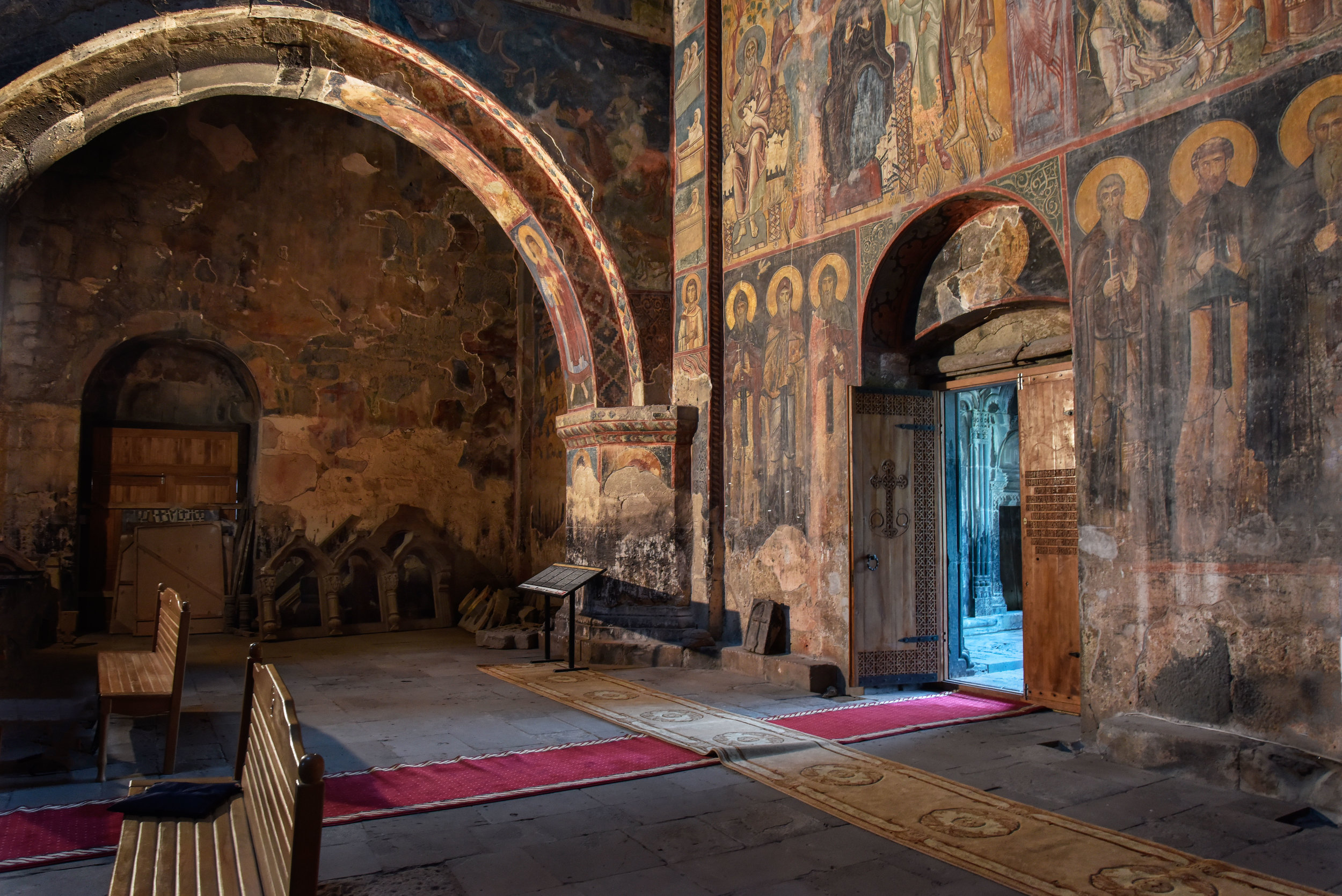 Architectural elements await restoration along with the frescoes