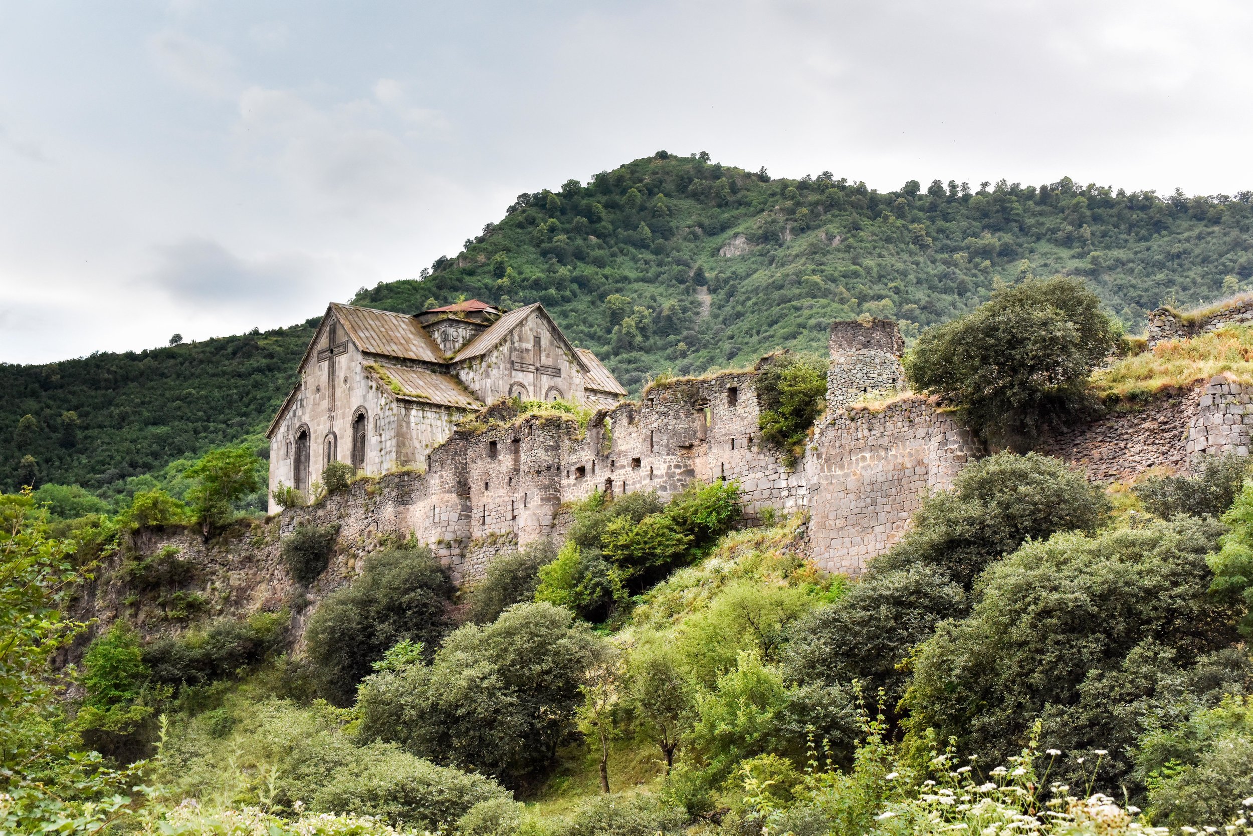The fortress and monastery of Akhtala is located in Lori province, along the Shamlugh River, on the slopes of Lalvar Mountain