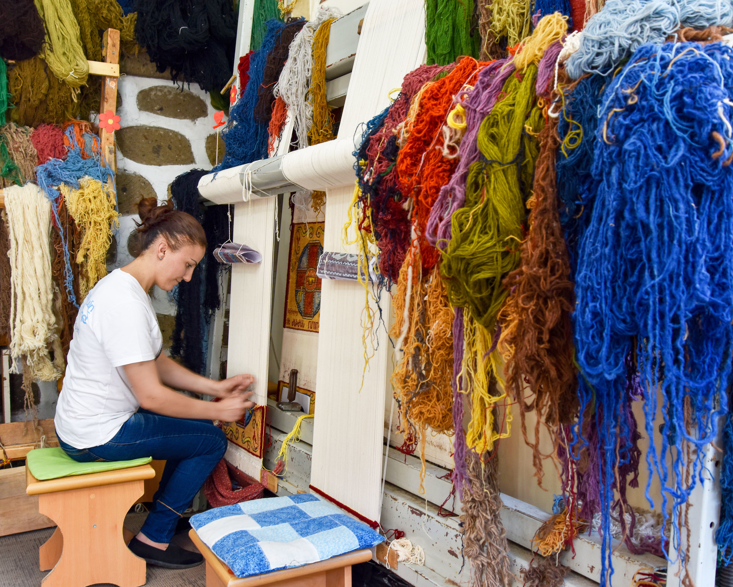 Narine, master weaver at Cross of Armenian Unity, Echmiadzin, Armenia.