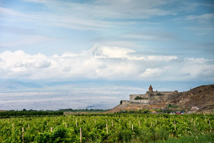 Holy Mt. Ararat rises up behind Khor Virap