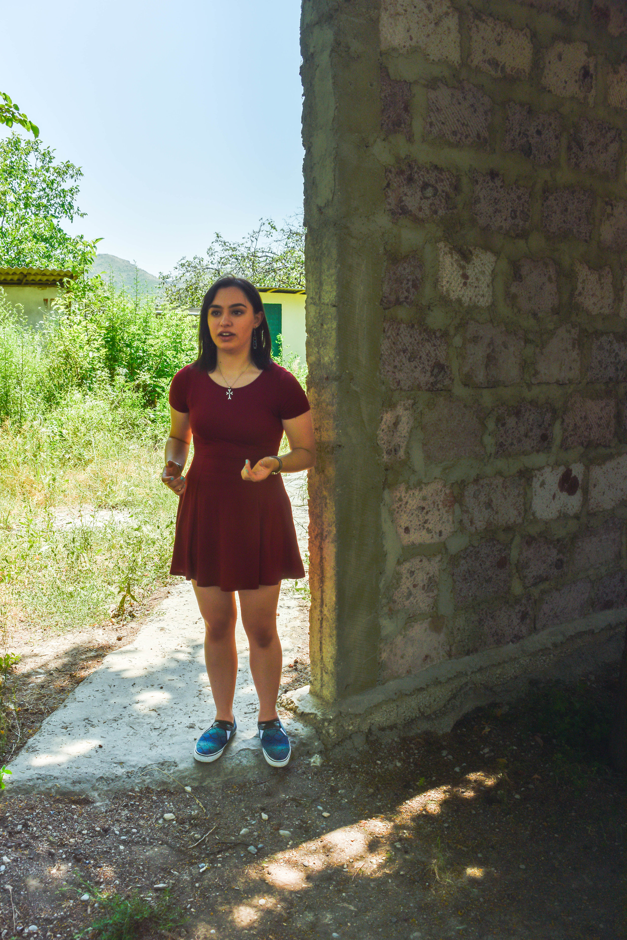Araxie speaks about the blast wall built by Ayo! foundation to protect schoolchildren from Azeri bullets.