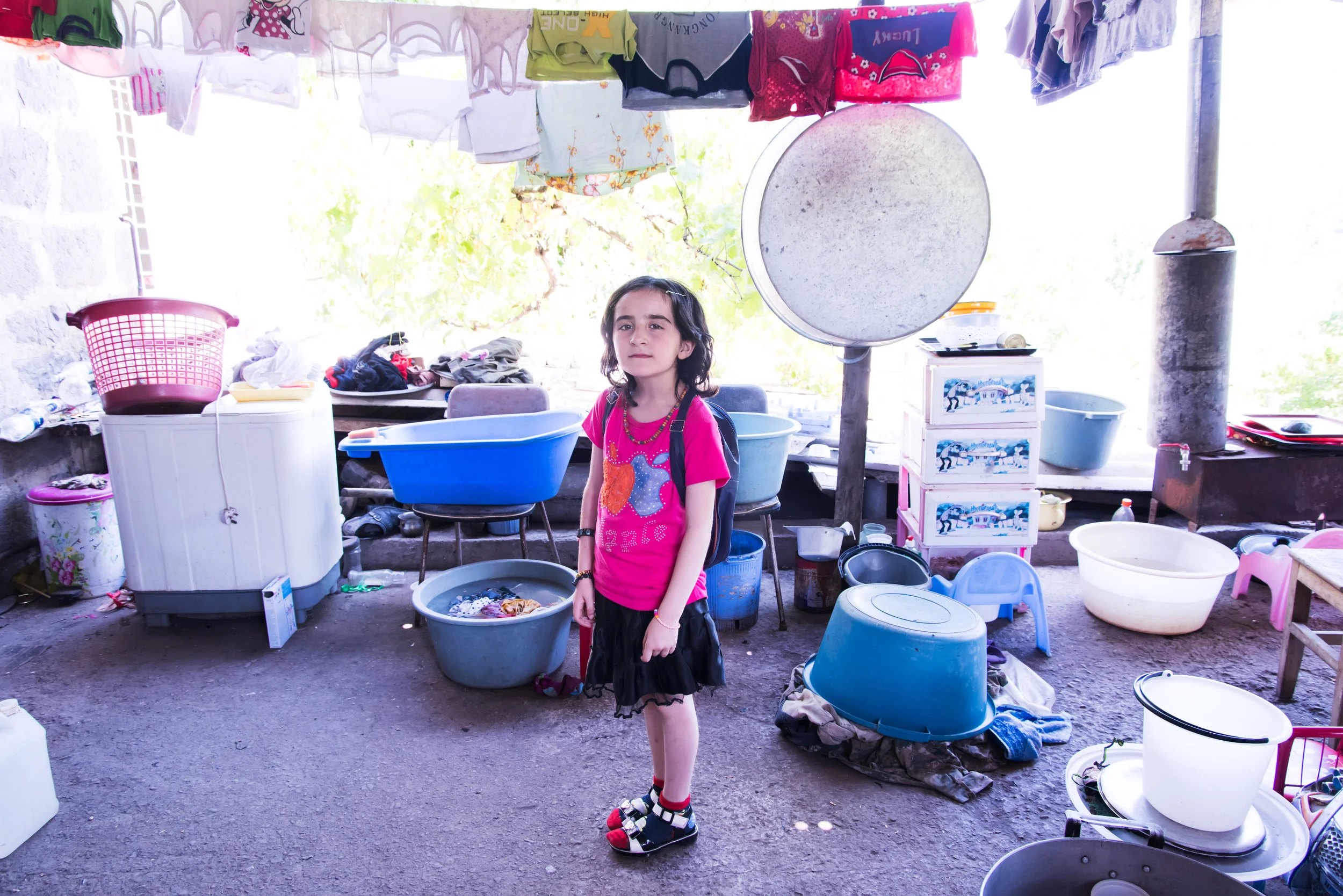 Angela's daughter Ani is ready for school in Movses village.