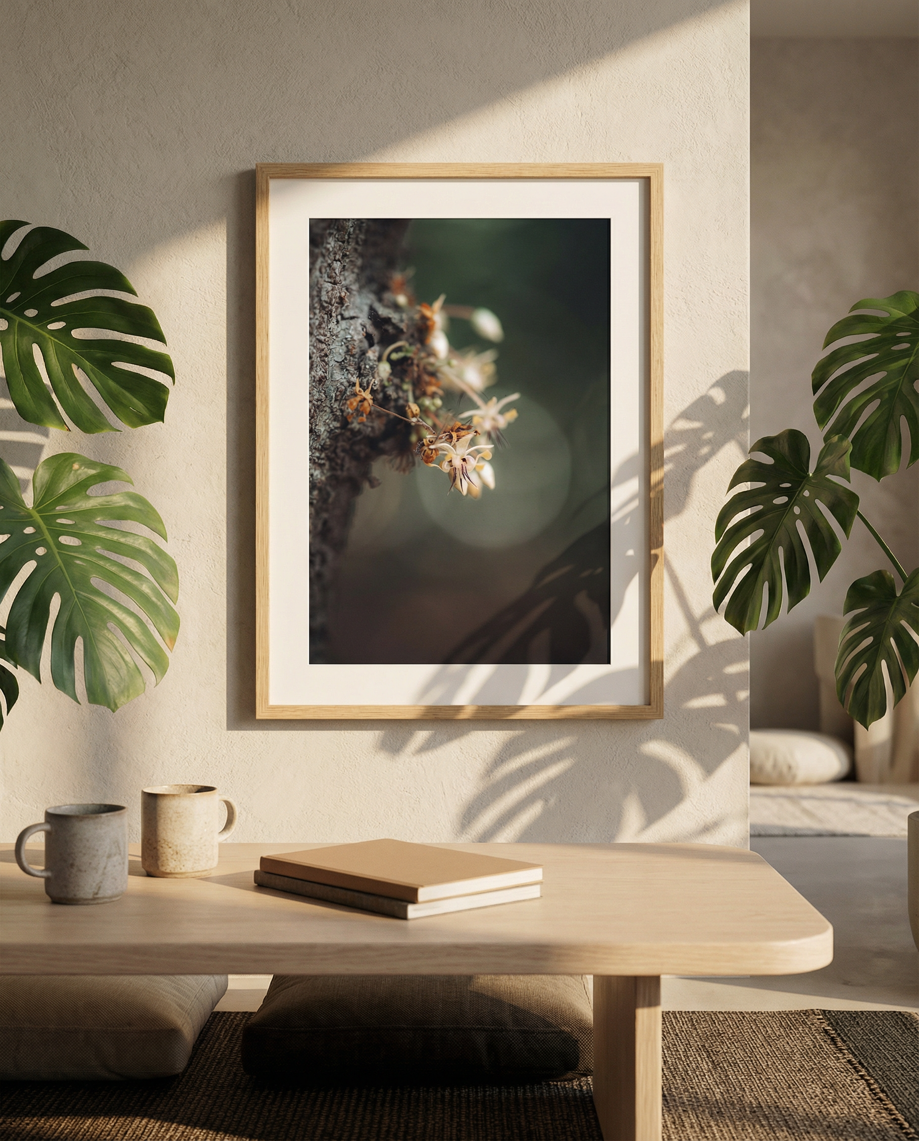Generated with Kive.ai - - create a photorealistic mockup of a size 30cm x 42cm (A3) fine art print of this image (without changing it) in a natural light solid oak frame_ with white mount board_ hung on the wall. Shallow depth of field (1).png