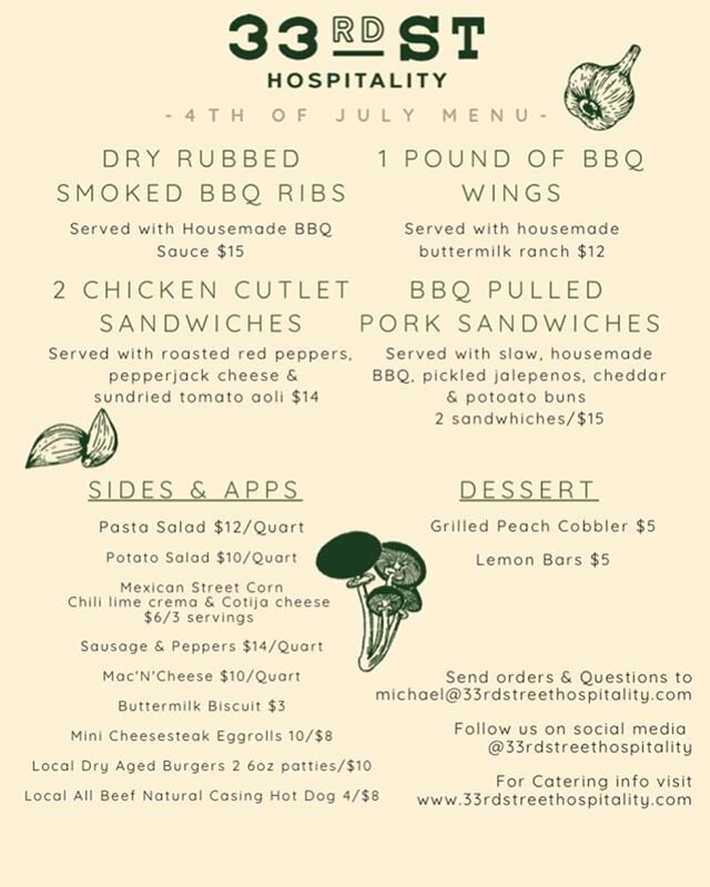 The #fourthofjuly Menu is here!!! We got you covered for your #socialdistance #picnic 👌 get your orders in by Sunday at 5:00pm and we will delivery to you on Wednesday July 1st #bbq #contactlessdelivery #picnicfood #catering #phl #phillycaterer #phi