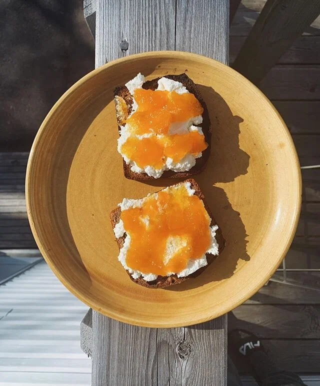 Spelt toast with ricotta and apricot preserves for breakfast on this bright morning! Heads up that this week I will only be baking on WEDNESDAY. There will not be a Saturday bake on May 30th. Get your orders in for Wednesday and I&rsquo;ll confirm by