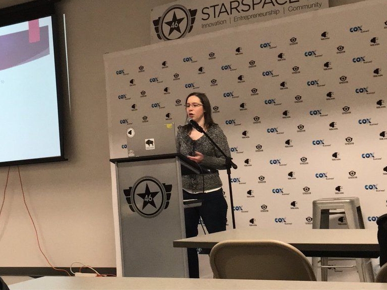 Kristin Ferrier presenting at an OKC.js Lightning Talk