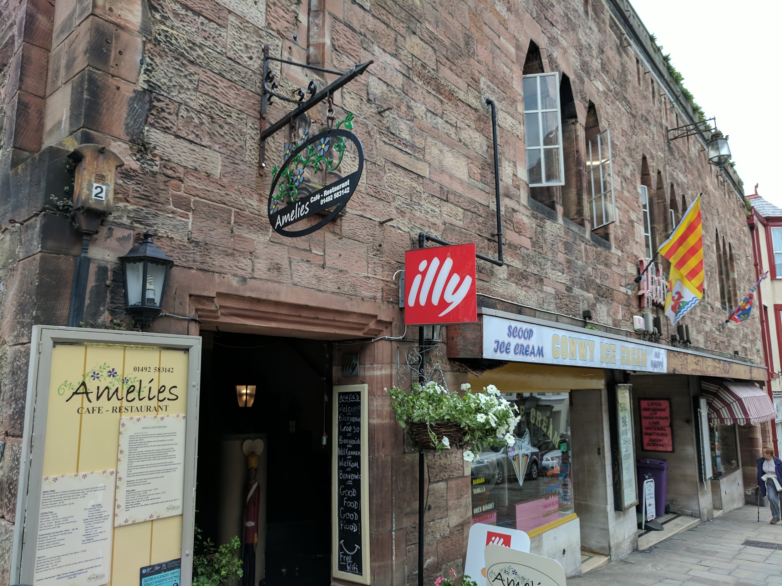 Outside of Amelies Cafe in Conwy, Wales