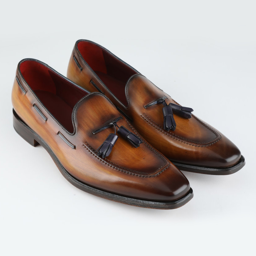 Handgemaakte lederen patina gearceerde tassel loafer schoenen voor mannen Schoenen Herenschoenen Oxfords & Wingtips 