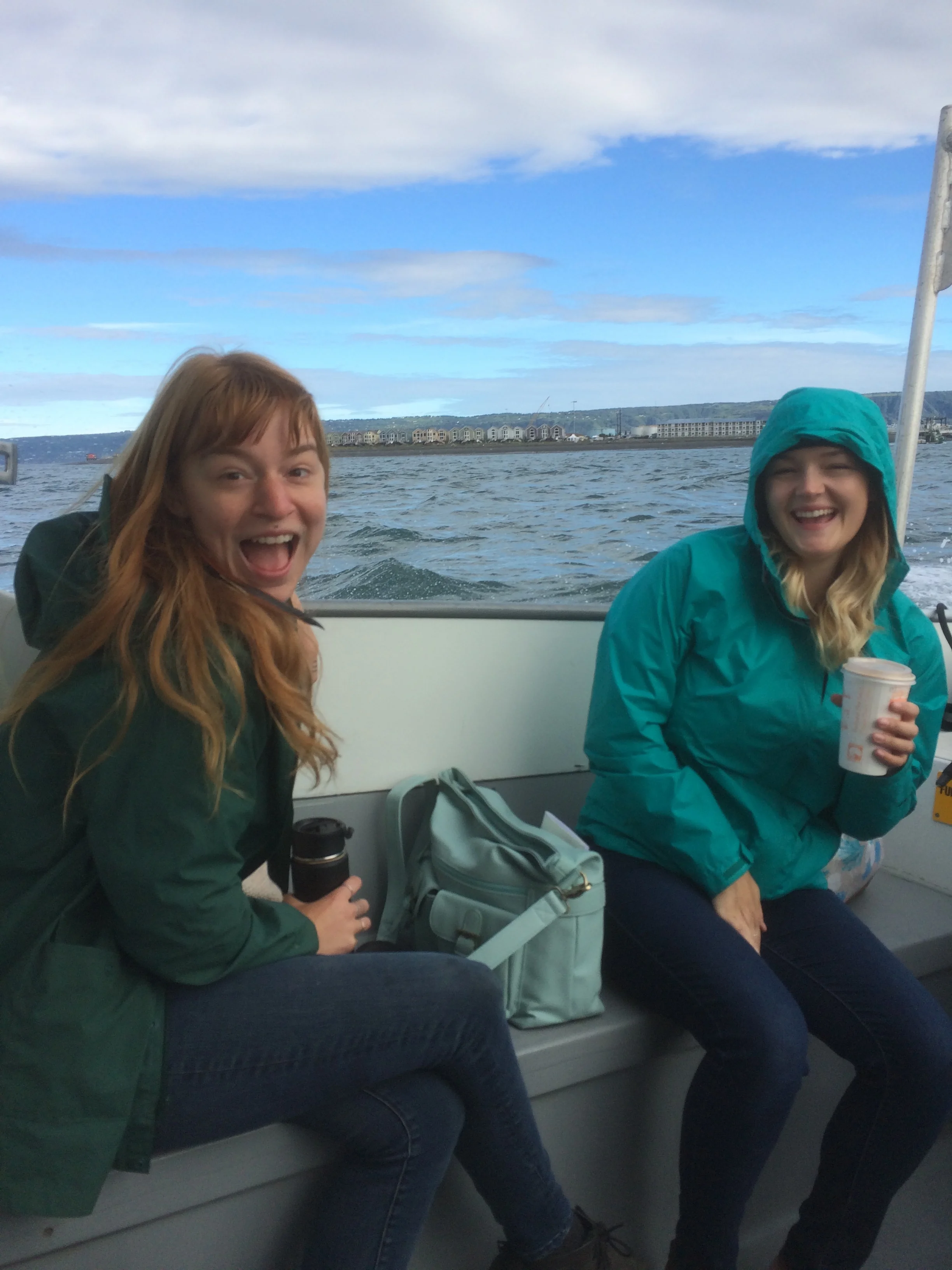 Shawna and Madilyn ( Madilyn Robinson Photography ) heading across the Bay. This photo is looking back toward the Homer Spit and Land's End Resort. 