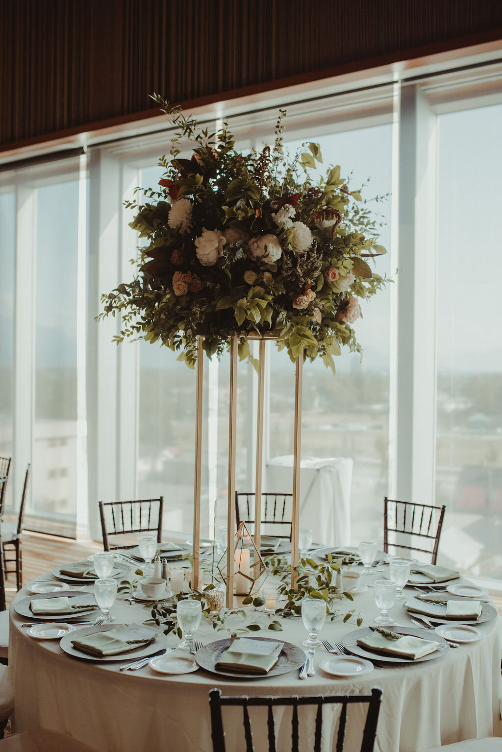 Elevated flowers wedding reception