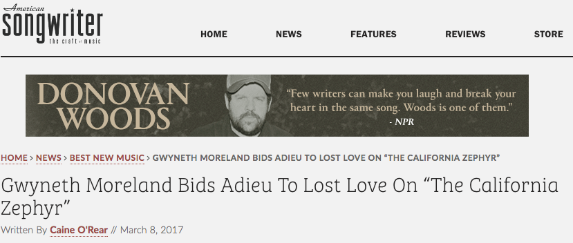 March 8, 2017 It takes a lot to laugh, it takes a train to cry, Bob Dylan once said. But for California folkie Gwyneth Moreland, it takes a train to send that final, defiant kiss-off to a withering love. Moreland’s song “The California Zephyr,” which appears on her forthcoming album Cider, was inspired by a voyage she took on the train of that same name in 2008, when she was on the eve of a break-up. “It was a real 3000-mile trip, and it was amazing,” Moreland says. “Days and days on a train, stopping off to visit friends — just me and my Discman (yeah, that’s right). What was I listening to in those days? The Carter Family, Hank Williams, Guy Clark, Buck Owens, and Loretta Lynn. I was also discovering new female artists such as Feist, Regina Spektor, and Nellie McKay. I also knew a breakup was bound to happen with my then-boyfriend when I got back home to Mendocino, California. I had some very basic guitar skills at that point, but I was beginning to learn how simple melody and lyrics could get across complicated emotions. The song “The California Zephyr” is now a favorite of mine to play. It’s always fun to watch toes tapping along. I think a good song should be like a train. You should be able to easily hop up, sit down and take the journey.” Below, watch the video for “The California Zephyr, which was filmed by Bay Area photographer Jay Blakesberg. Cider drops April 21 via Blue Rose Music. Link : https://americansongwriter.com/2017/03/song-premiere-gwyneth-moreland/?mid=272