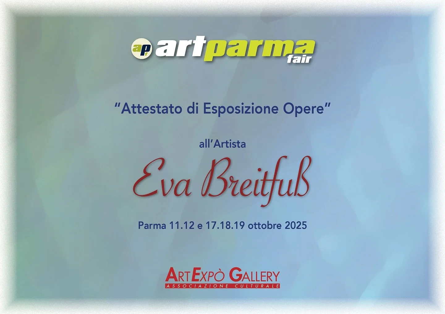 Starting tomorrow, October 11, 2025, my works will be part of the exhibition at ArtParma Fair in Italy with @artexpo_gallery.
#artfair #contemporaryart #contemporaryartist #breitfusseva #artcollection #artgallery #artcollector #artlover
